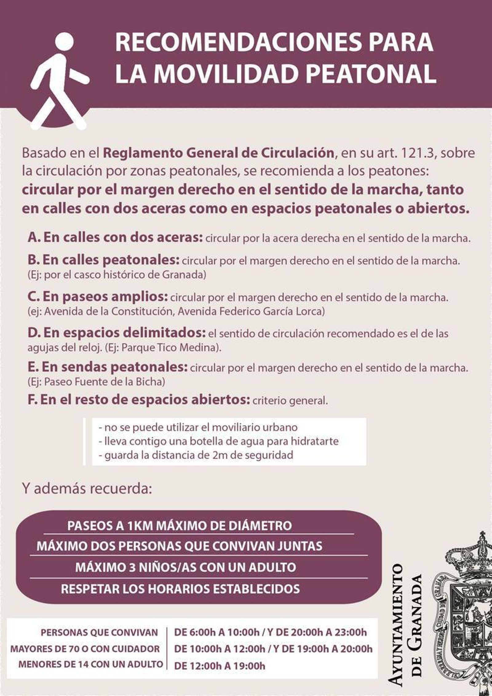 Recomendaciones para los peatones en Granada:  siempre por la derecha