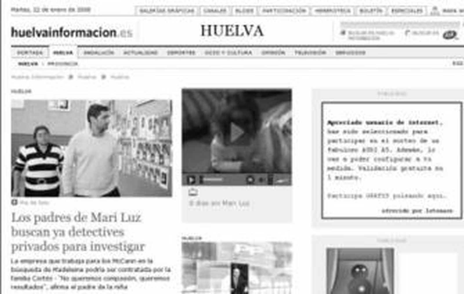La imagen de Mari Luz que aparece en las páginas web de Huelva Información, en el blog de mariluzcortes.es y en el diario británico Daily Mirror, que desde el mismo lunes se interesó en el caso.