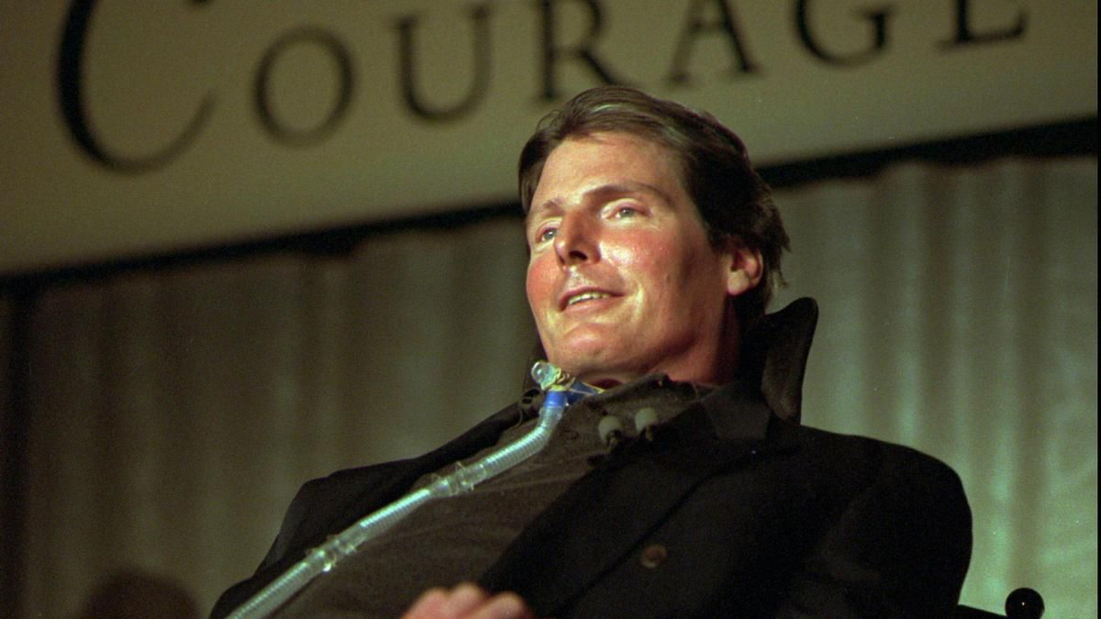 Christopher Reeve en una aparición pública tras su accidente.
