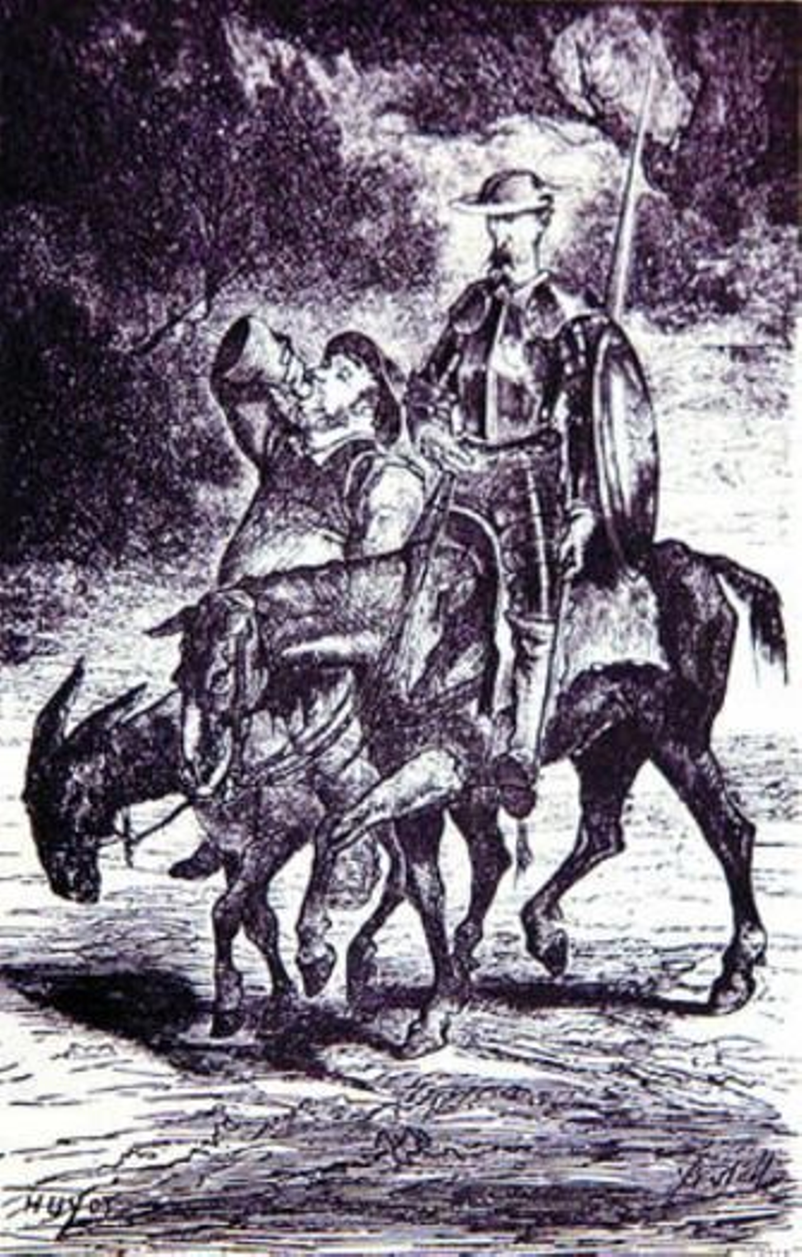 Grabado de Sancho y Quijote.