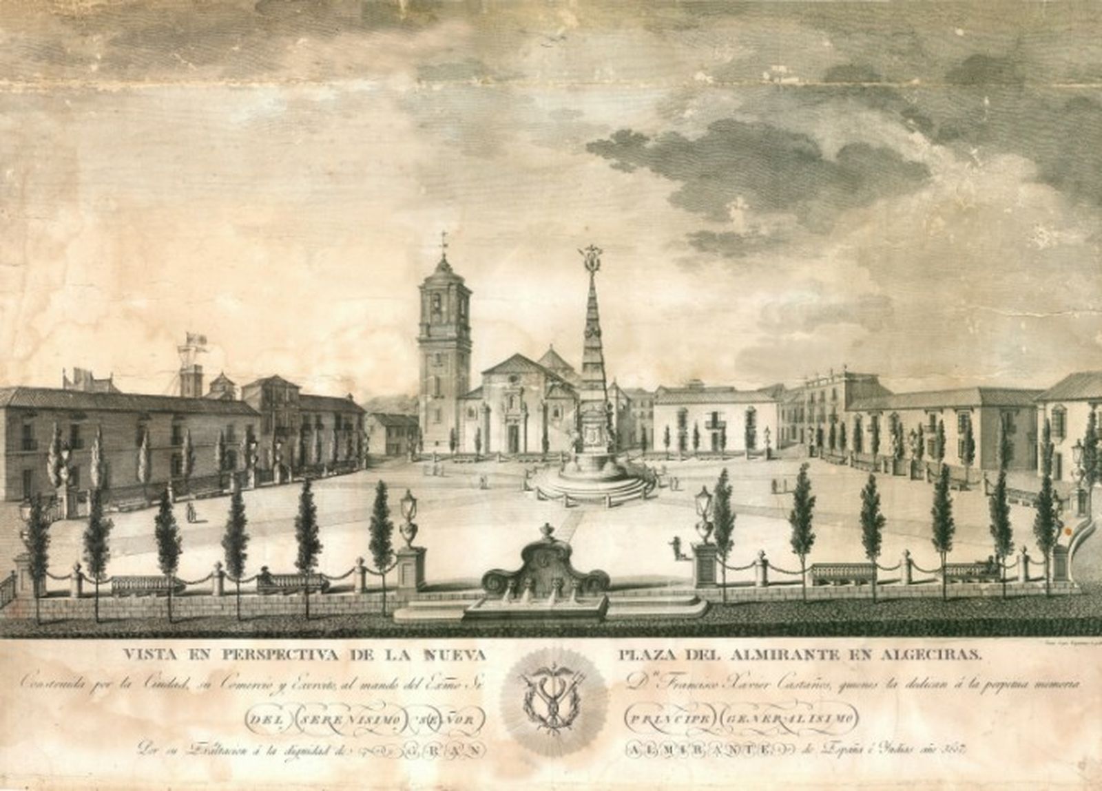 Grabado de 1807 con vista panorámica de la Plaza Alta.