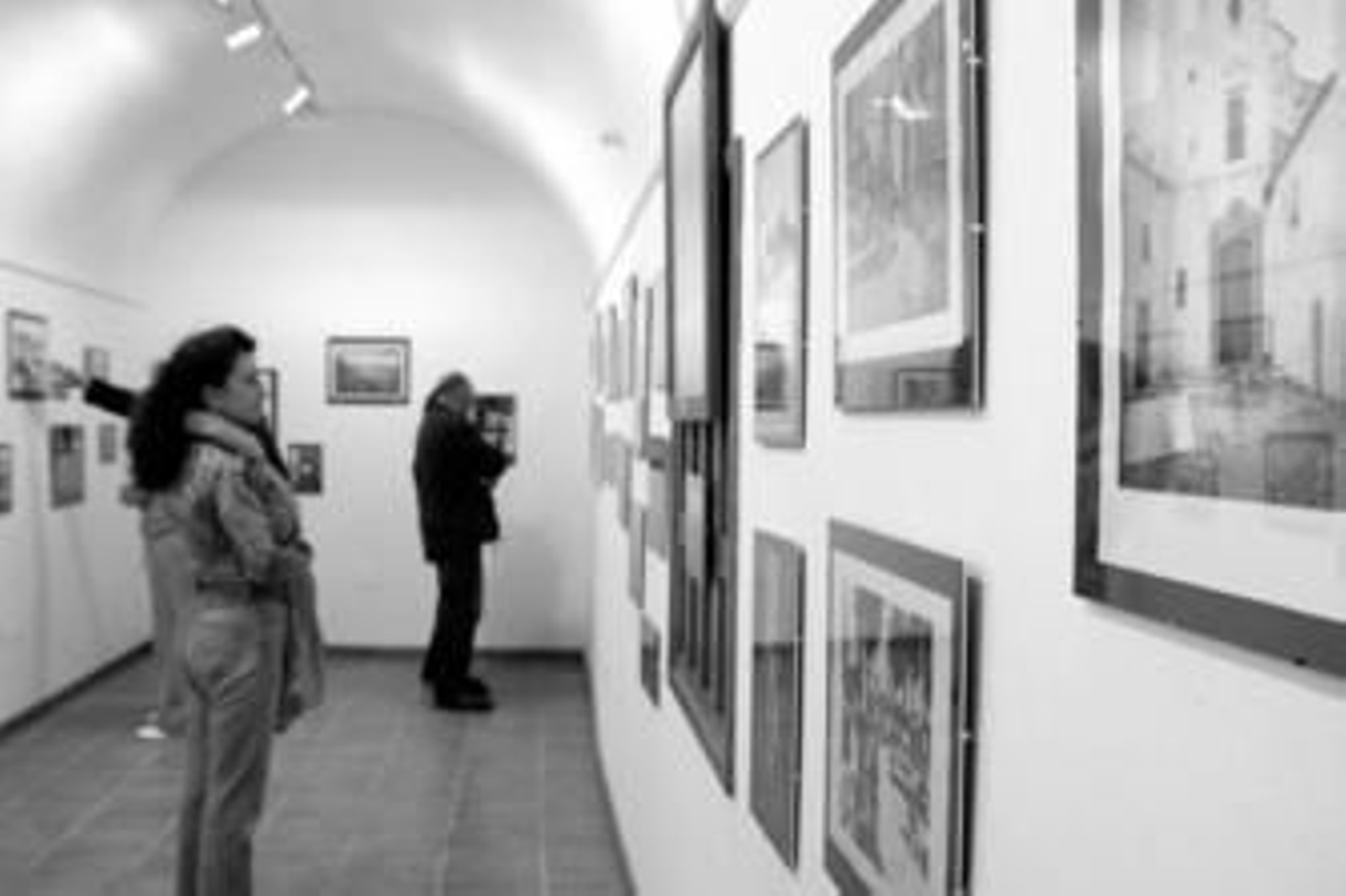 Varios visitantes contemplan la exposición.