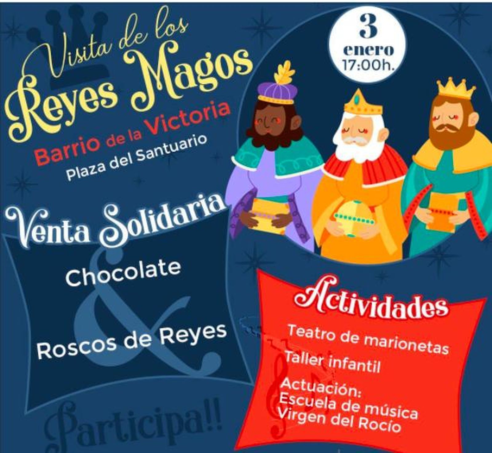 Cartel de la visita de los Reyes Magos al barrio de la Victoria