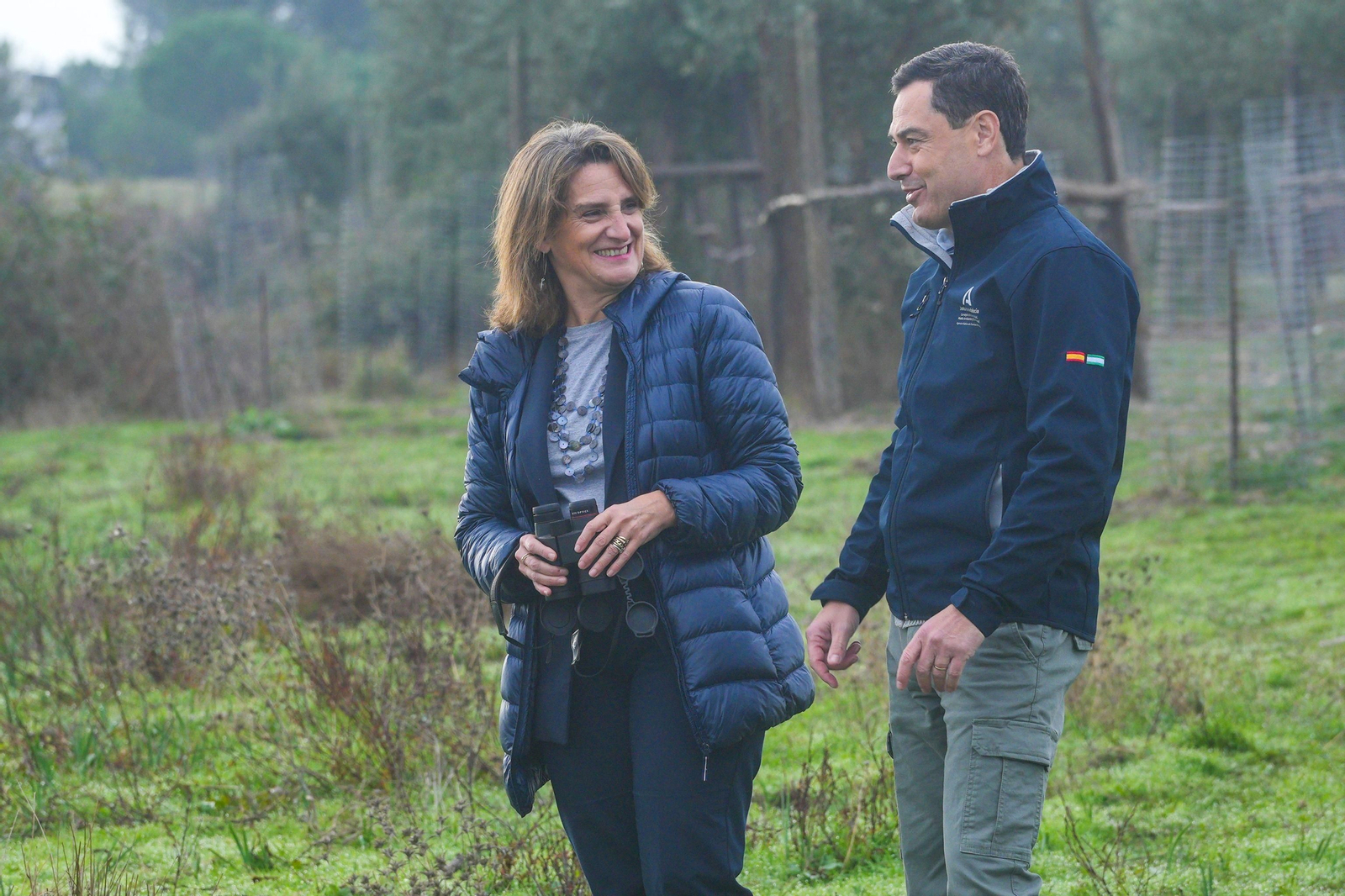 Juanma Moreno y Teresa Ribera esta mañana en Doñana.