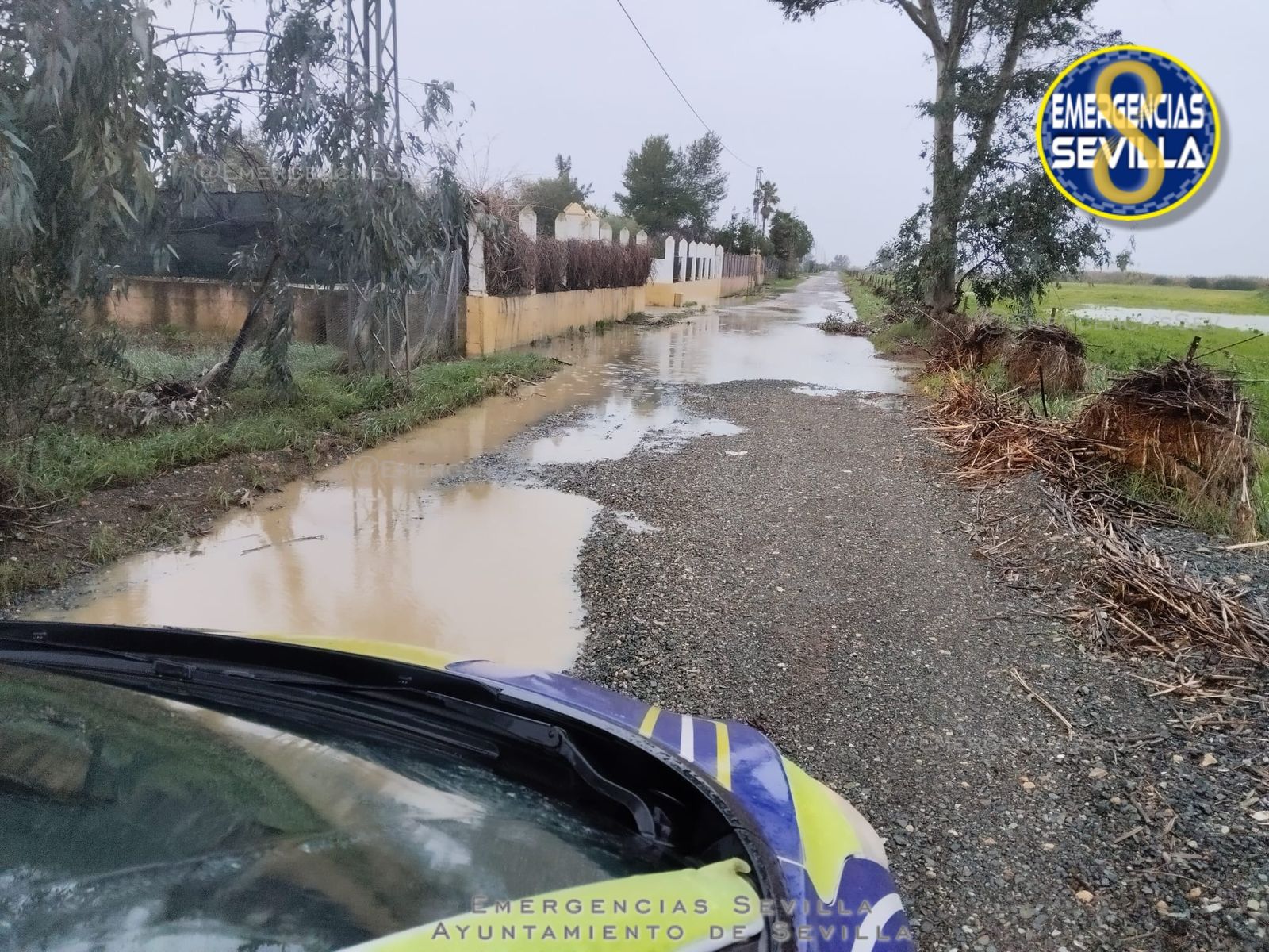 La crecida del arroyo Miraflores lleva el agua a algunas calles de Valdezorras.