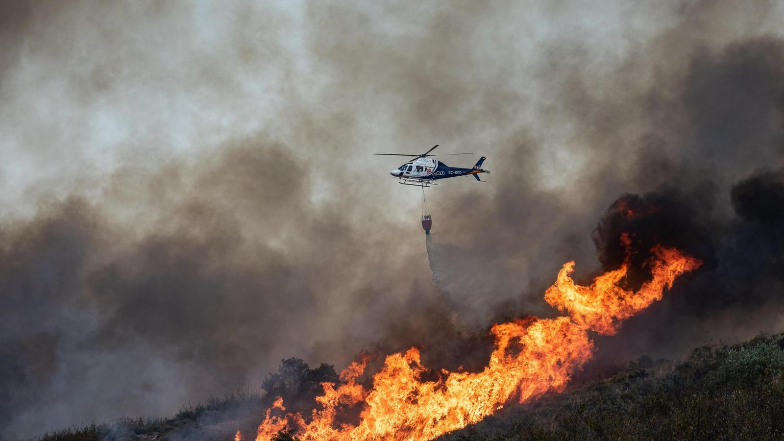 Un helicóptero en plena acción, ayer en el municipio zalameño.