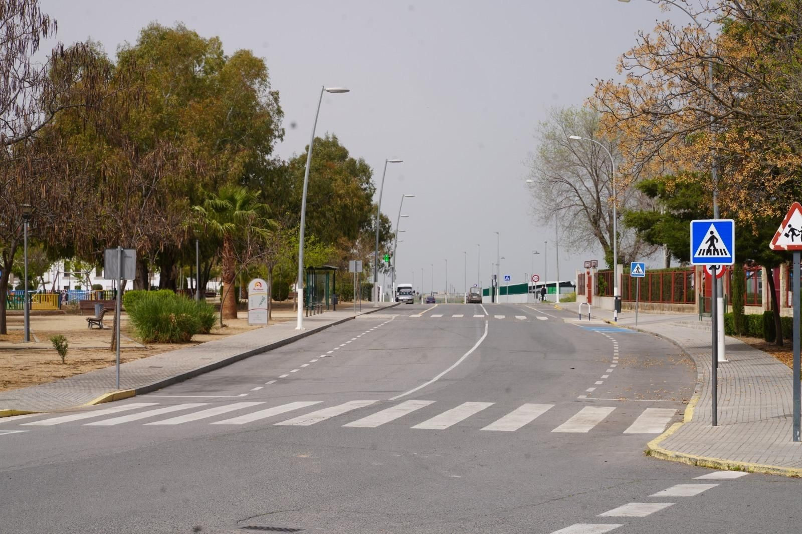 Una avenida desierta en Pozoblanco durante el confinamiento.