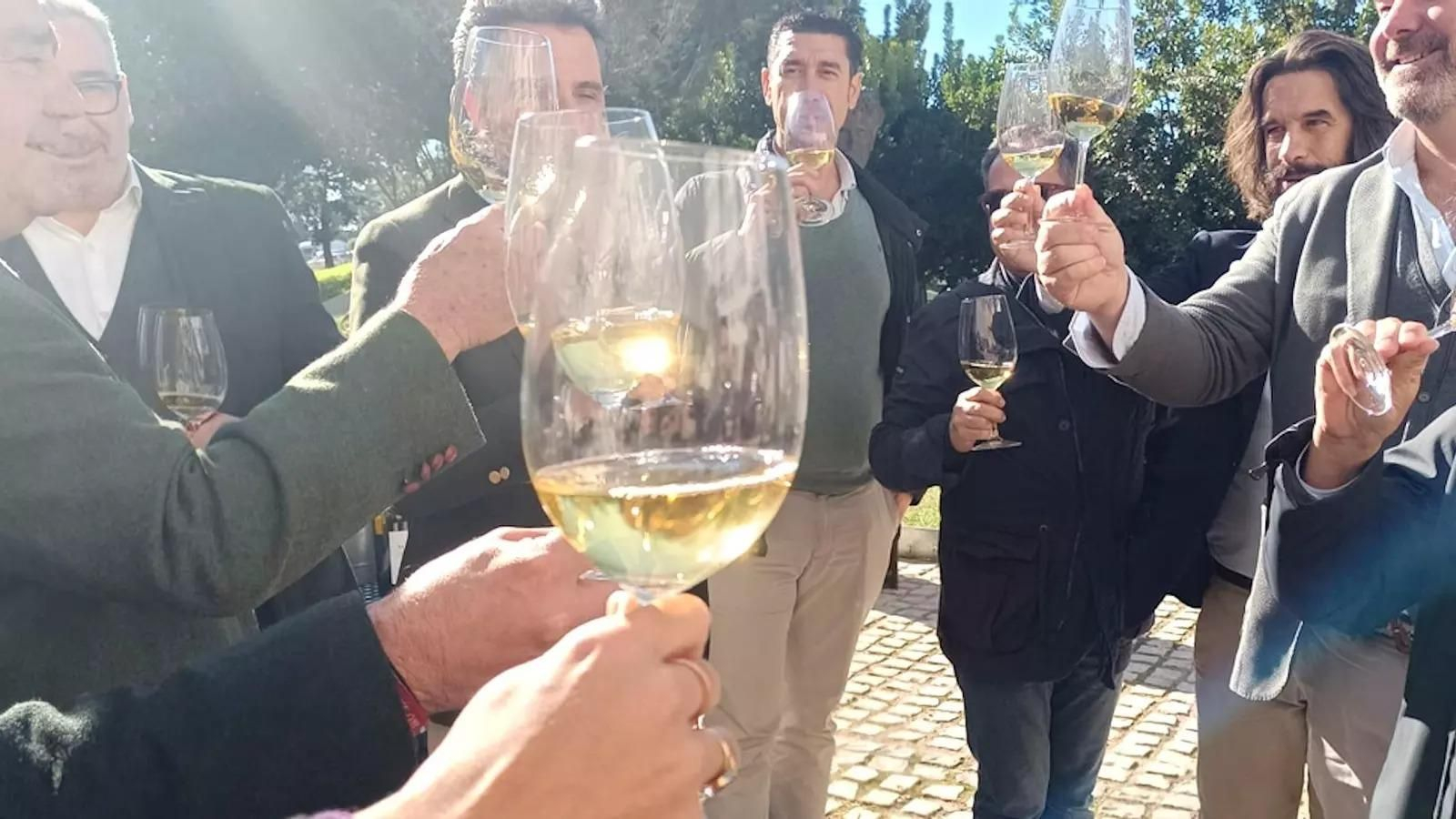 Brindis durante la presentación de Mariaye, el nuevo vino de pasto de Bodegas Marqués de Villalúa.