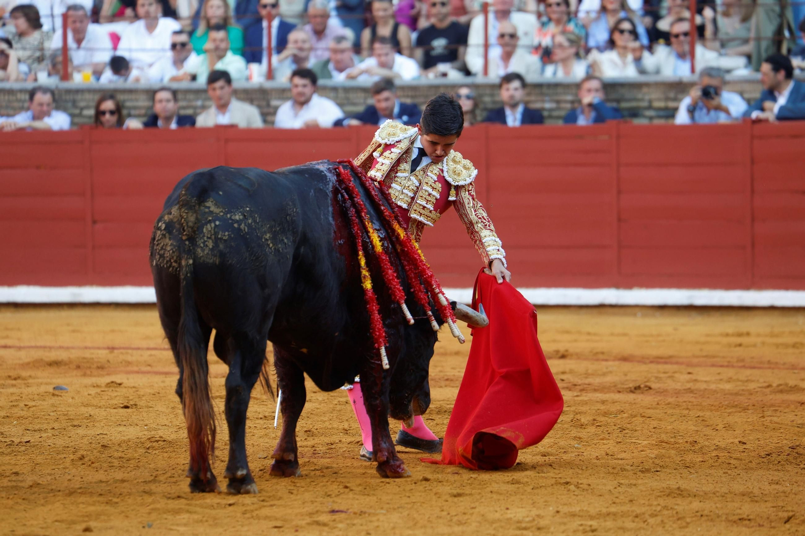 Manuel Román, Juan Ortega y Roca Rey, en la plaza de toros de Córdoba