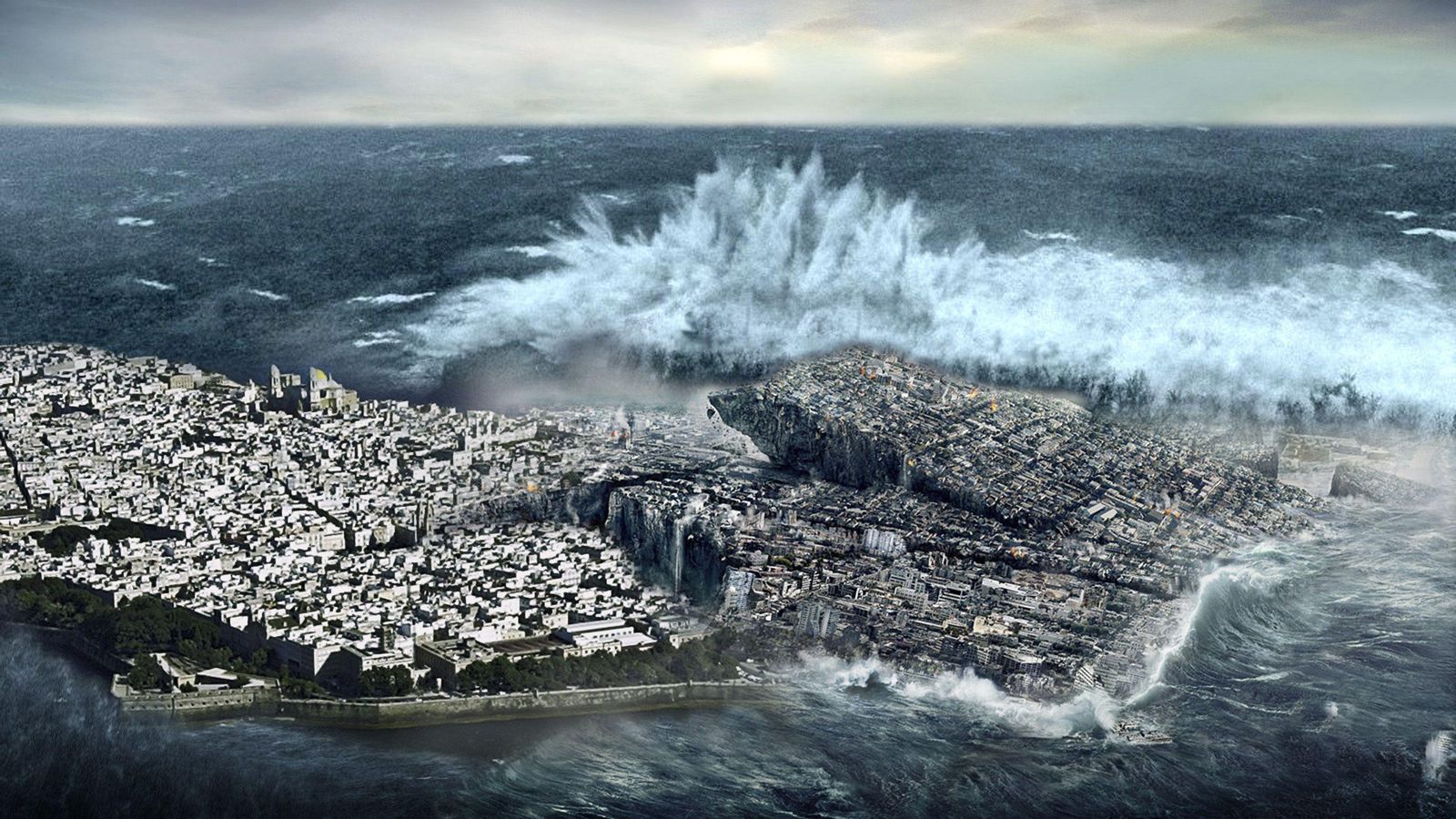 Recreación de la destrucción de Cádiz por un tsunami.