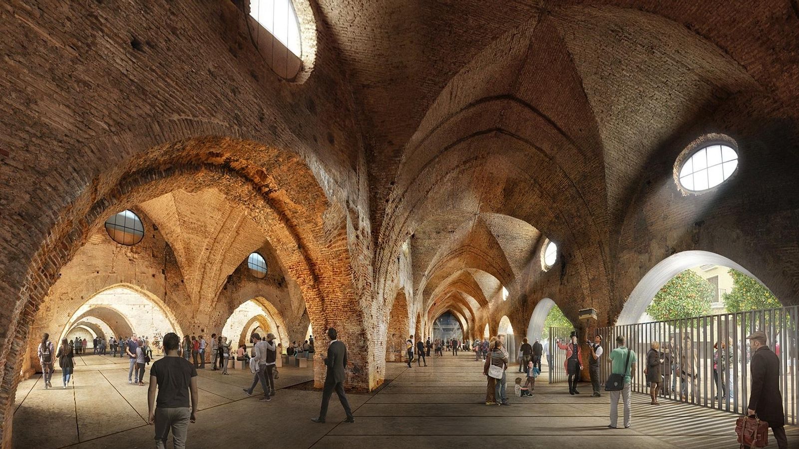 Recreación de las Atarazanas ya rehabilitadas y su apertura a la calle Dos de Mayo.