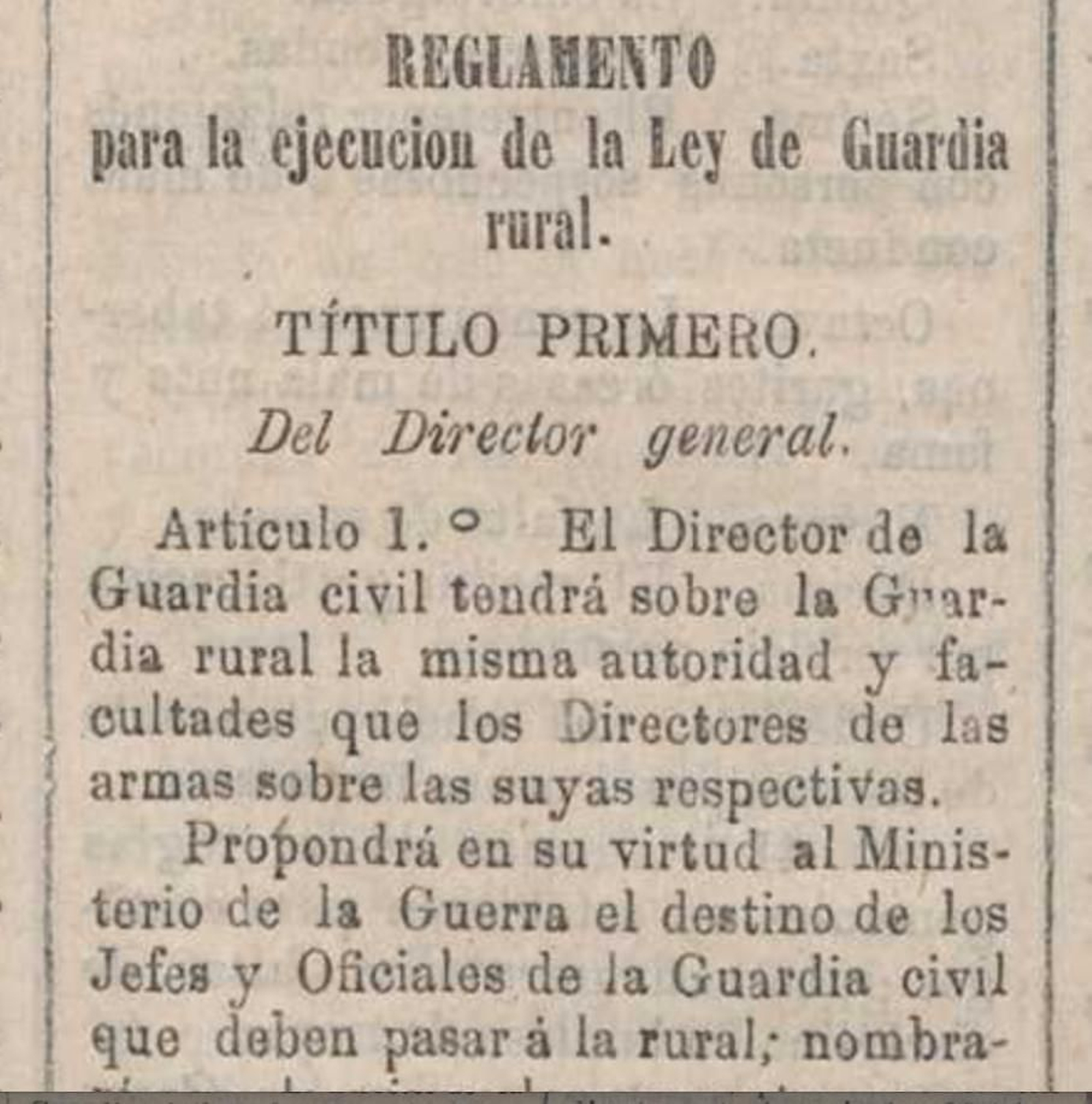 Reglamento de la Ley de Guardia Rural (1868).