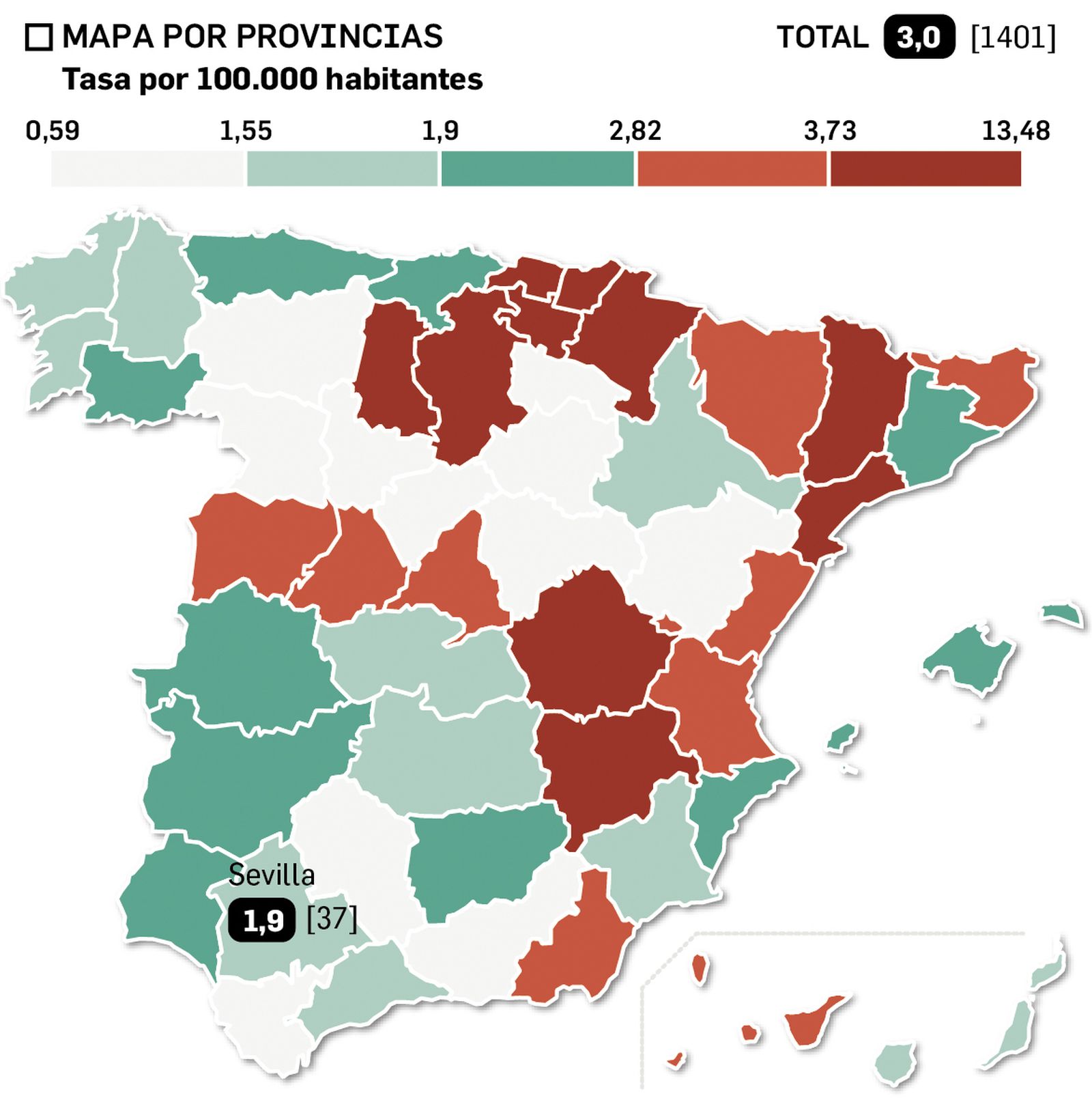 Mapa de delitos de odio por provincias.