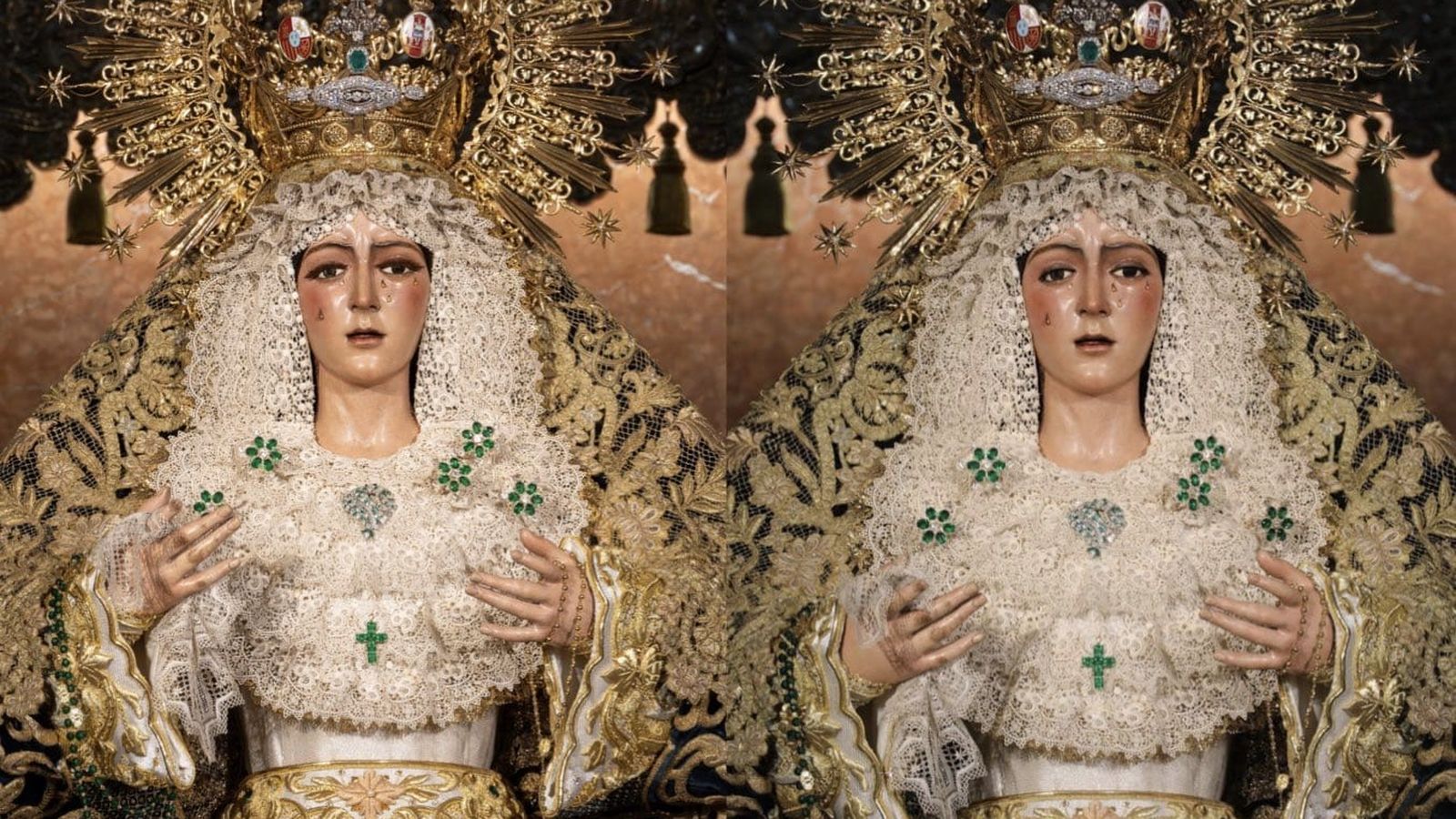 Antes y después de la Virgen tras la retirada de las pestañas
