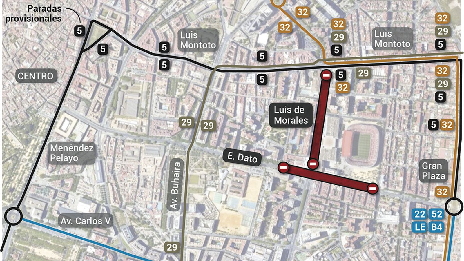 Desvíos Tussam en Nervión por el corte de Eduardo Dato