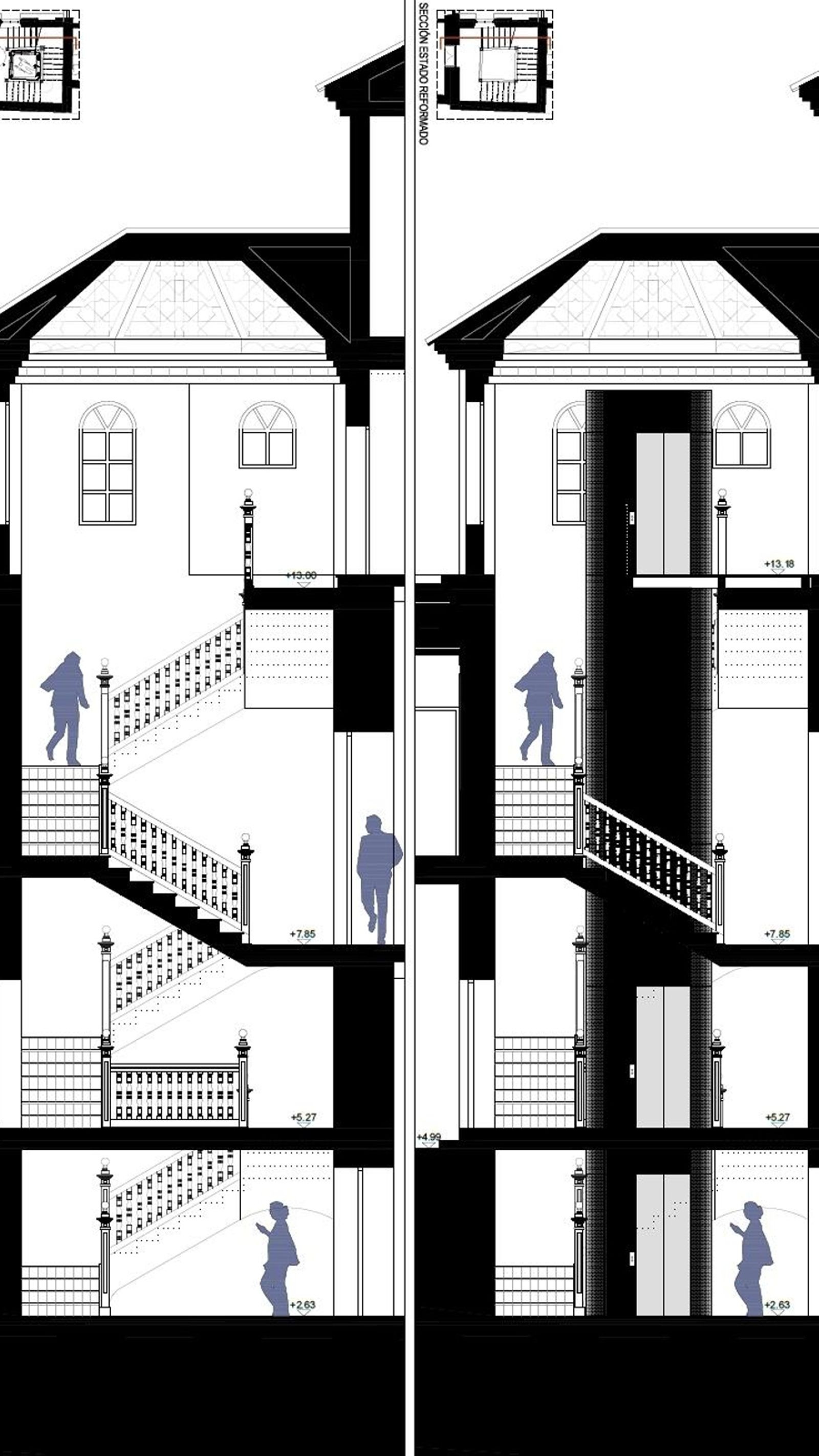 Plano de instalación del ascensor en la Casa de Castril.