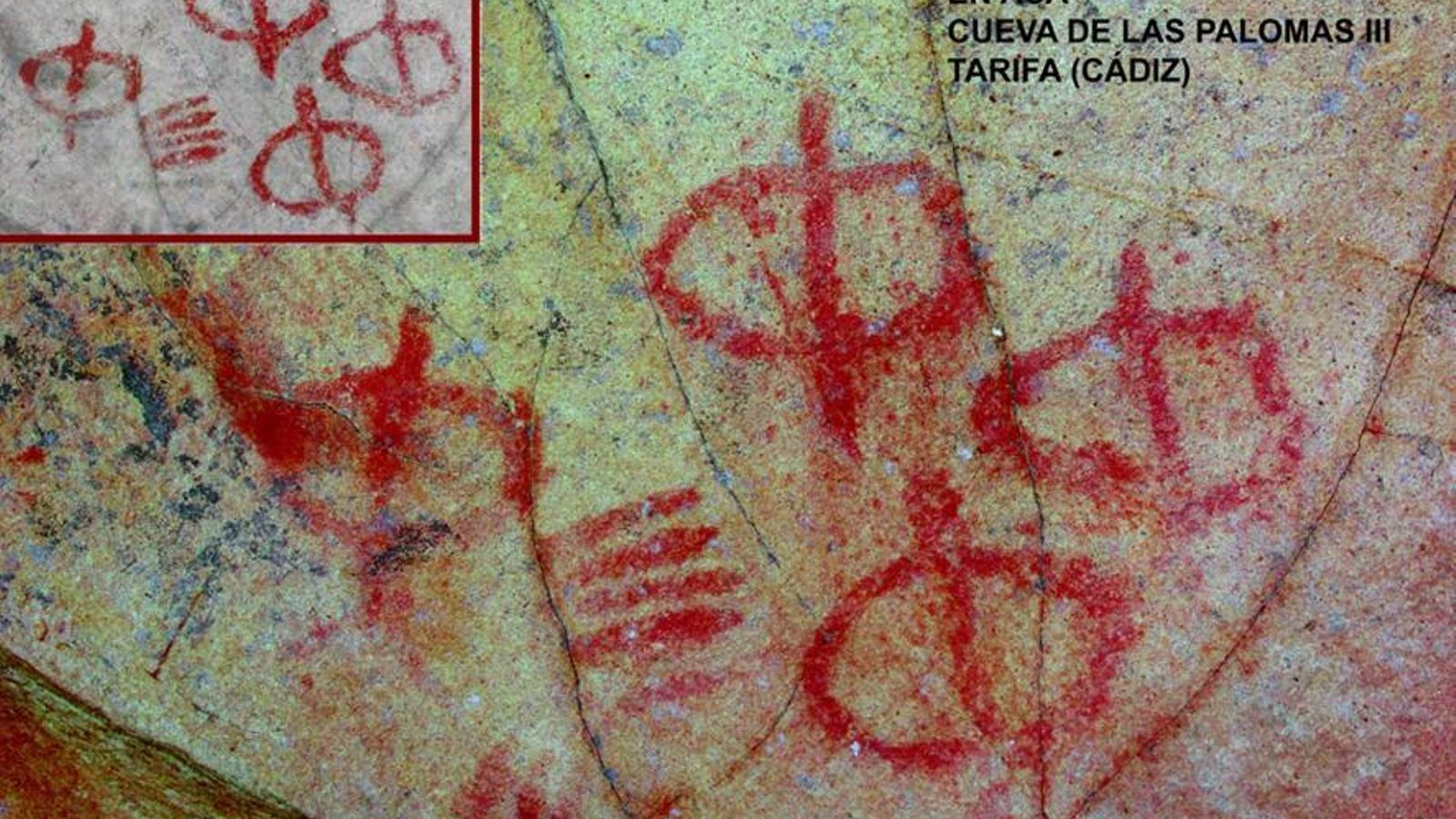 Antropomorfos brazos en asa de la cueva de las Palomas III, en Tarifa.