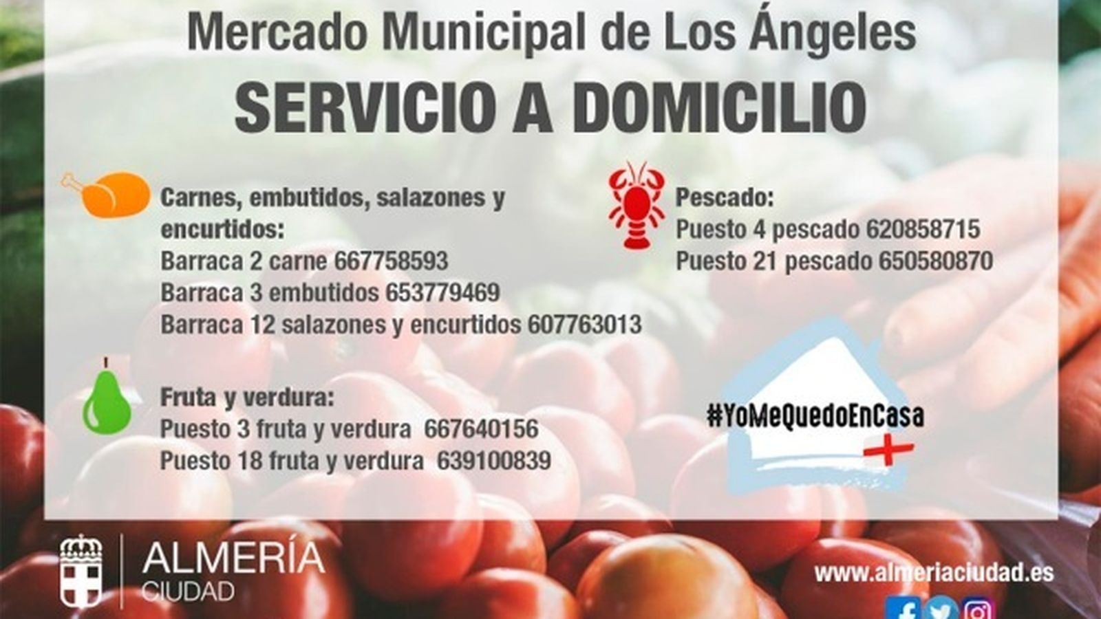 Puestos y teléfonos de servicio a domicilio del Mercado de Los Ángeles