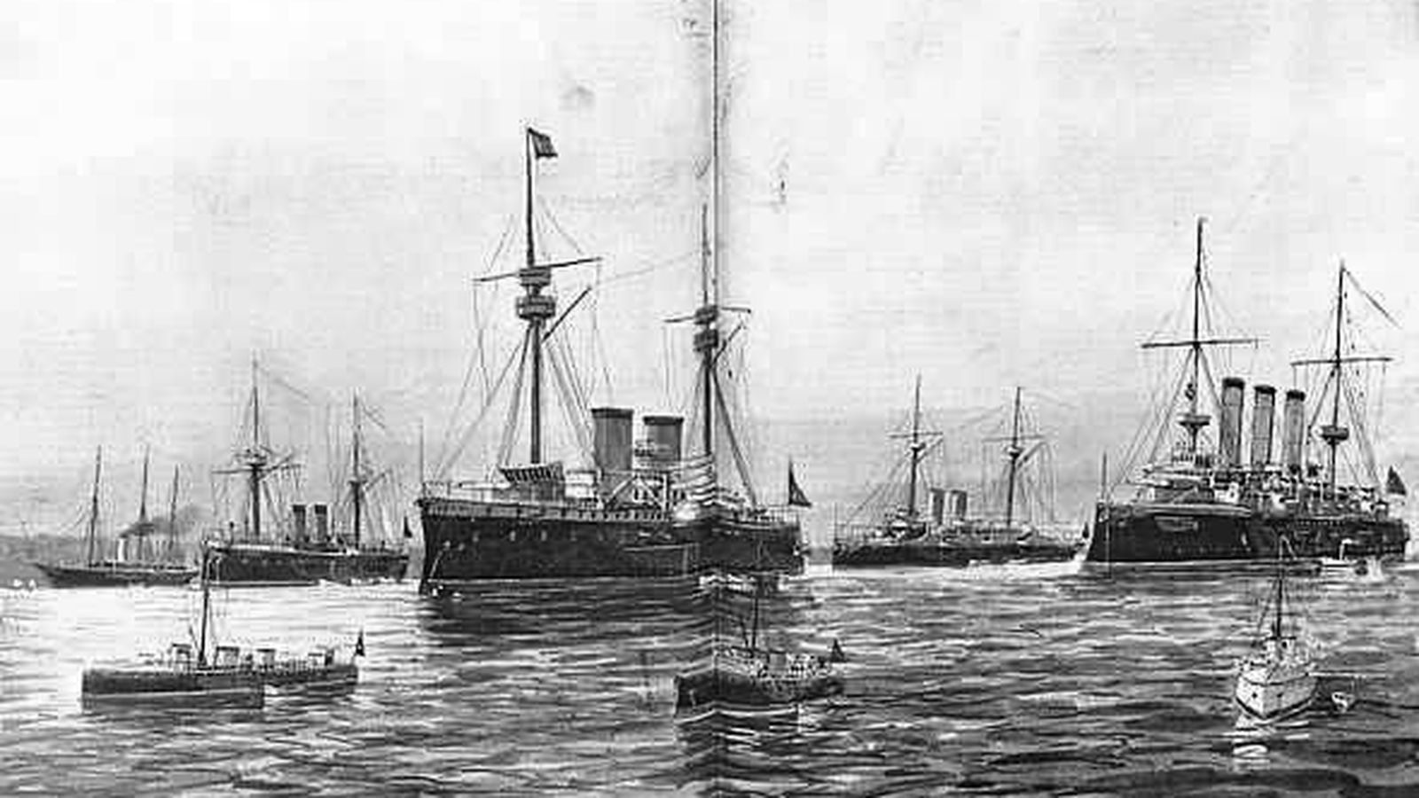 Escuadra de reserva del almirante Cámara fondeada en Cádiz en 1898