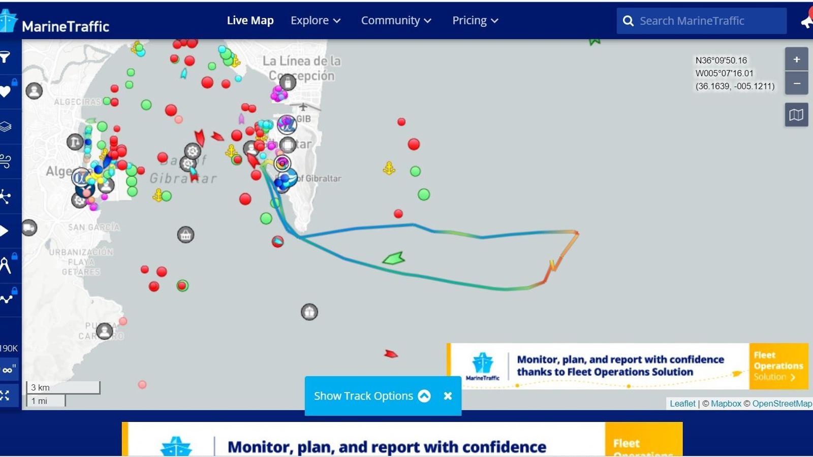 La trayectoria del 'HMS Pursuer'.