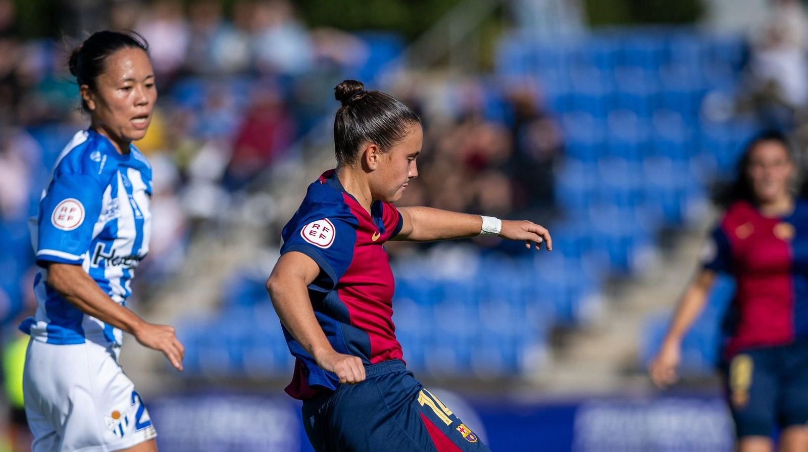 Un momento del Barça B-Sporting de Huelva de este sábado.