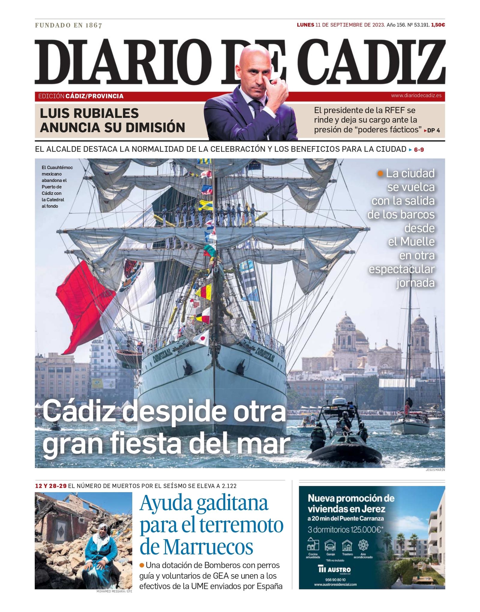 11 de septiembre. Los veleros se marchan del puerto de Cádiz.