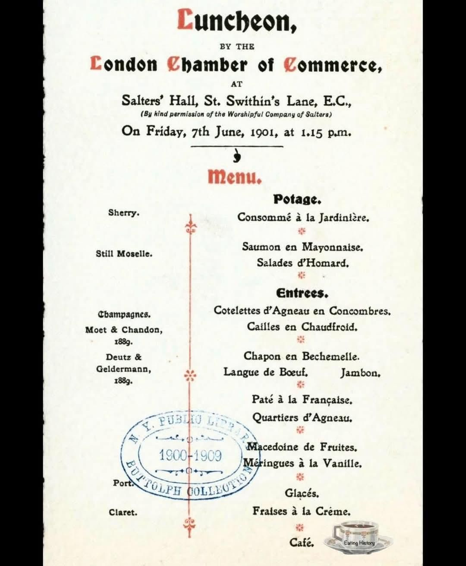 El jerez en un menú inglés de 1901.