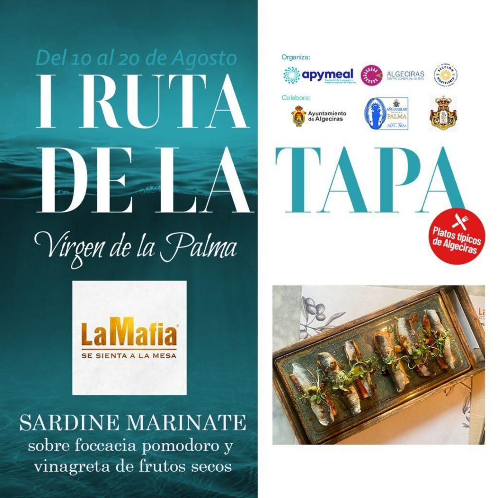 Sarfine Marinate sobre foccacia pomodoro y vinagreta de frutos secos. La Mafia.