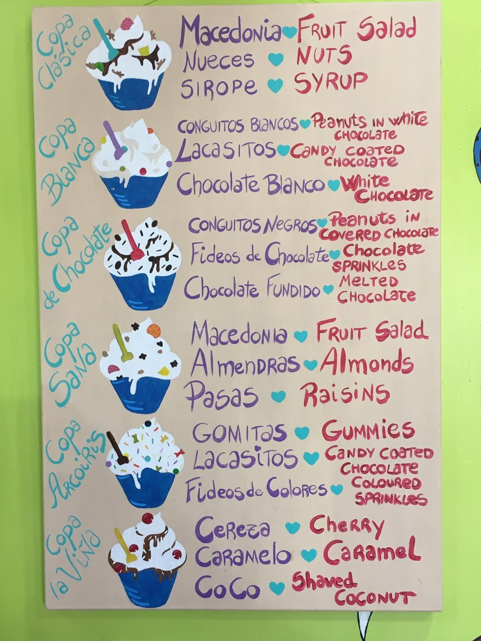 Sabores de la heladería artesanal de la Plaza de Mina