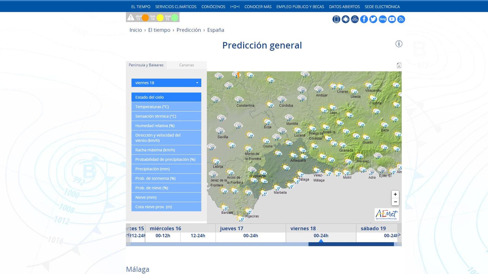 La Aemet espera lluvias generalizadas a partir del jueves.