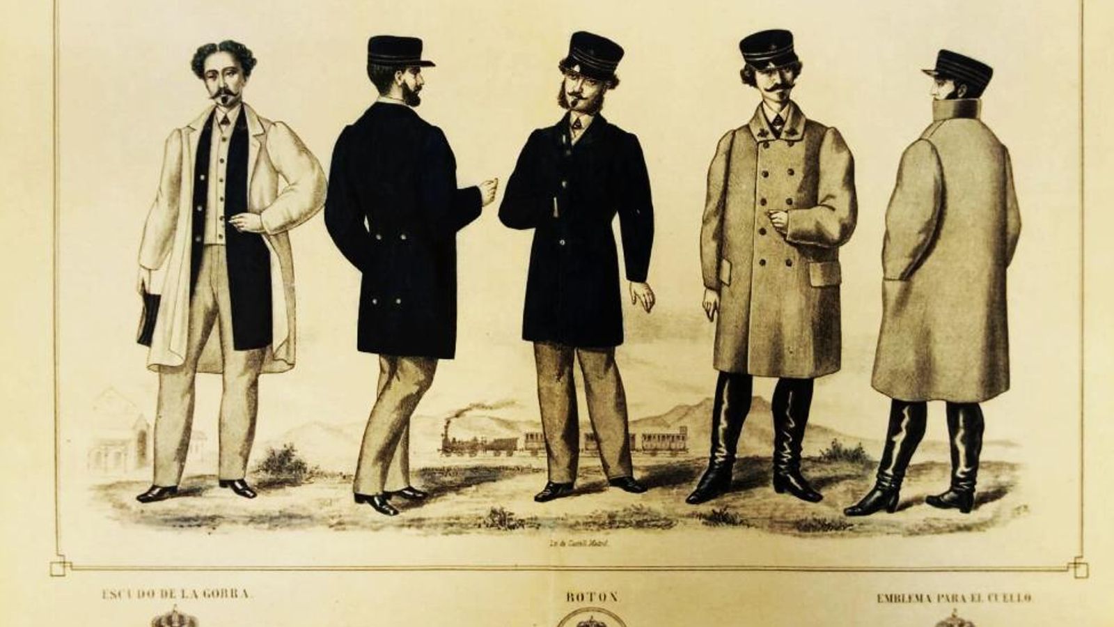 . Uniformes de los jefes, Oficiales y Ayudantes de las Administraciones Ambulantes de Correos. Basados en la Orden de la Dirección General de Correos de 18 de junio de 1865