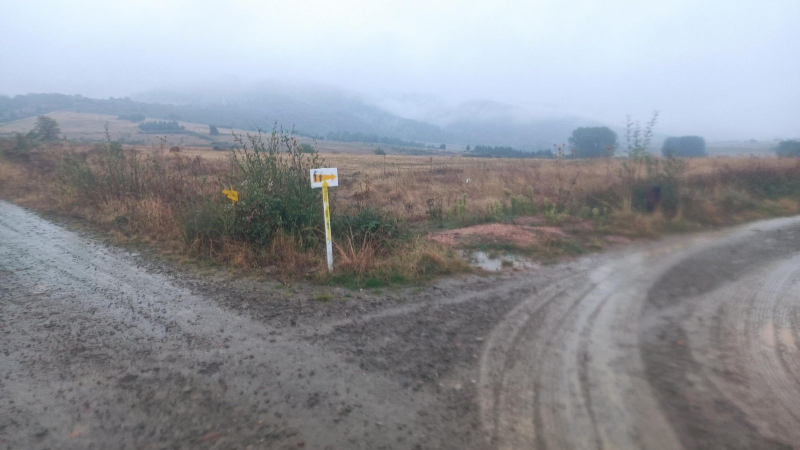 Bifurcación a la salida de Quintana de Fuseros: a la derecha va hacia Noceda; de frente, hacia Labaniego sin pasar por poblaciones.