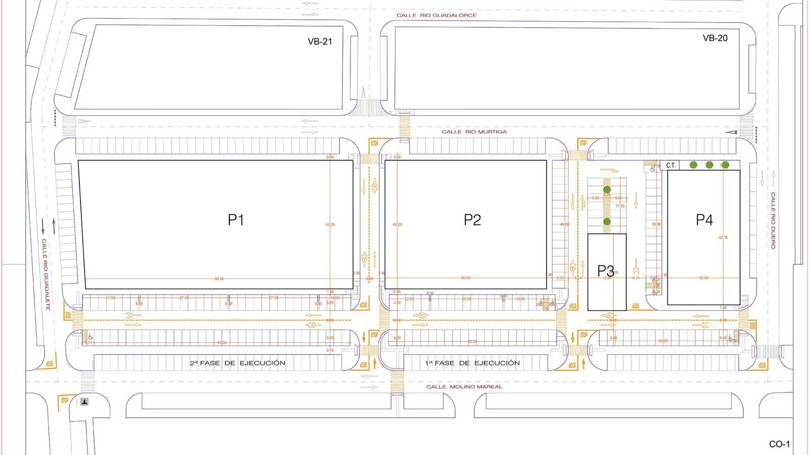 Plano con las cuatro nuevas parcelas resultantes de la reordenación de la manzana CO-2 de Marismas del Polvorín, cuyas obras de urbanización deben comenzar este verano.