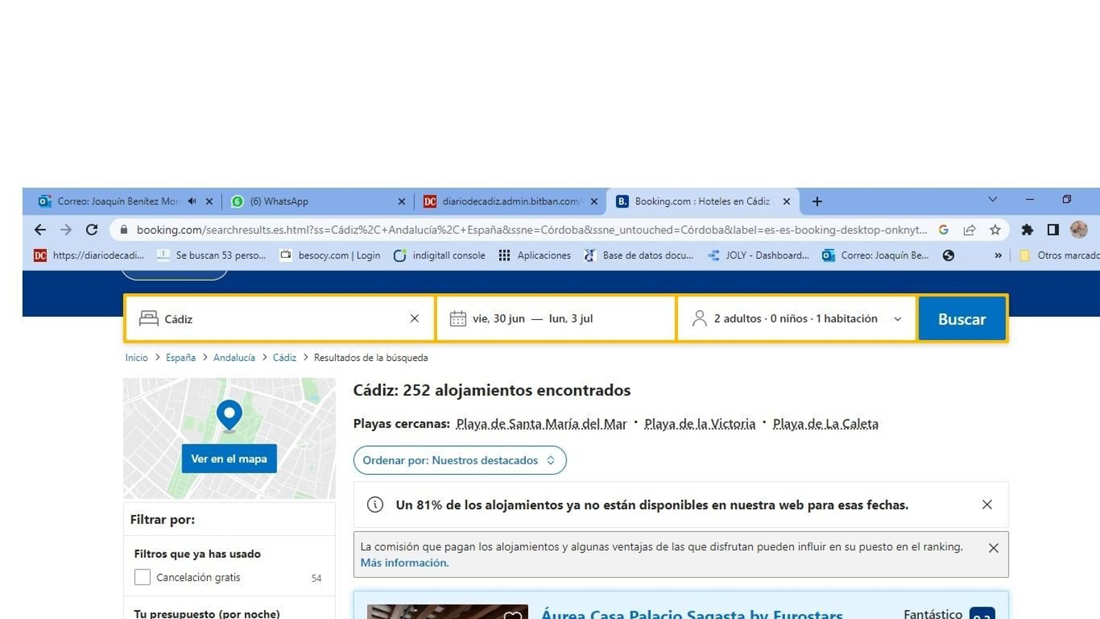 Pantallazo del buscador de Booking