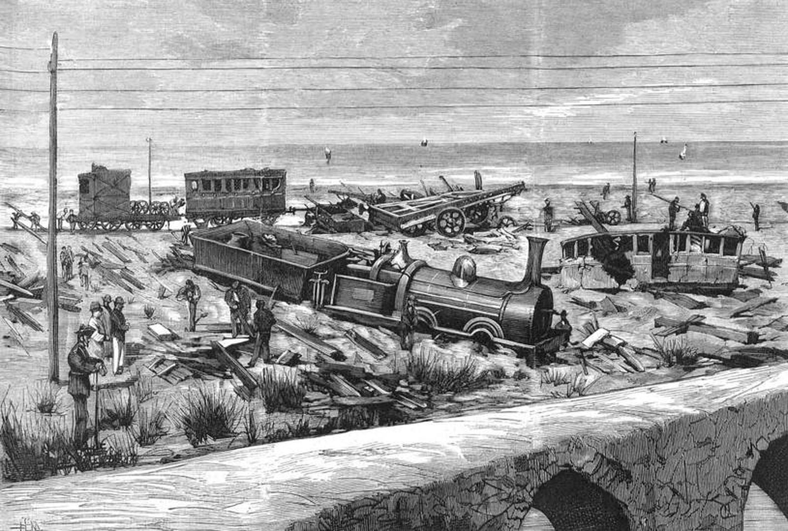 El descarrilamiento en Cortadura en dibujo de la Ilustración Española