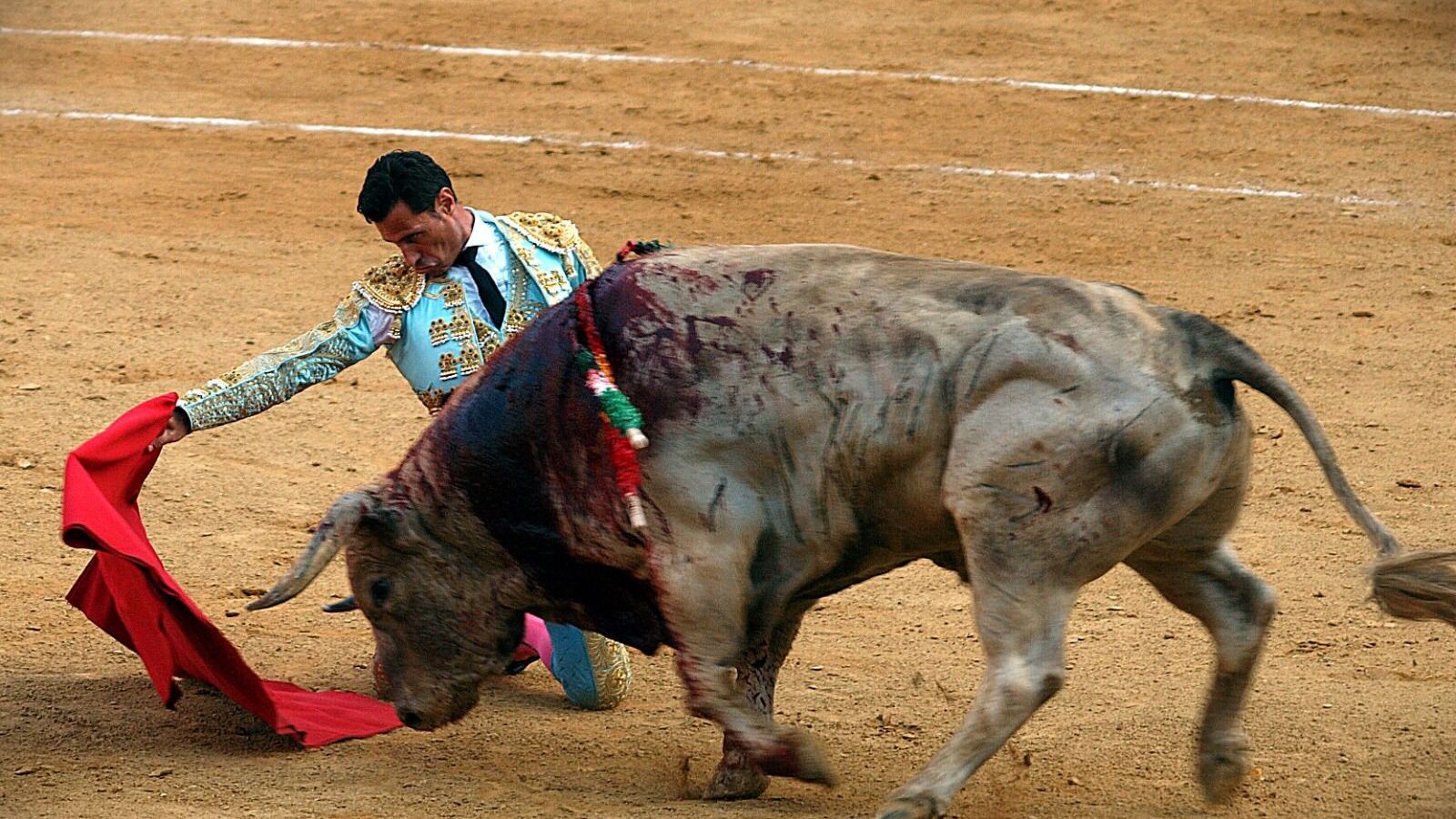 Jesús, rodilla al suelo, con maestría.