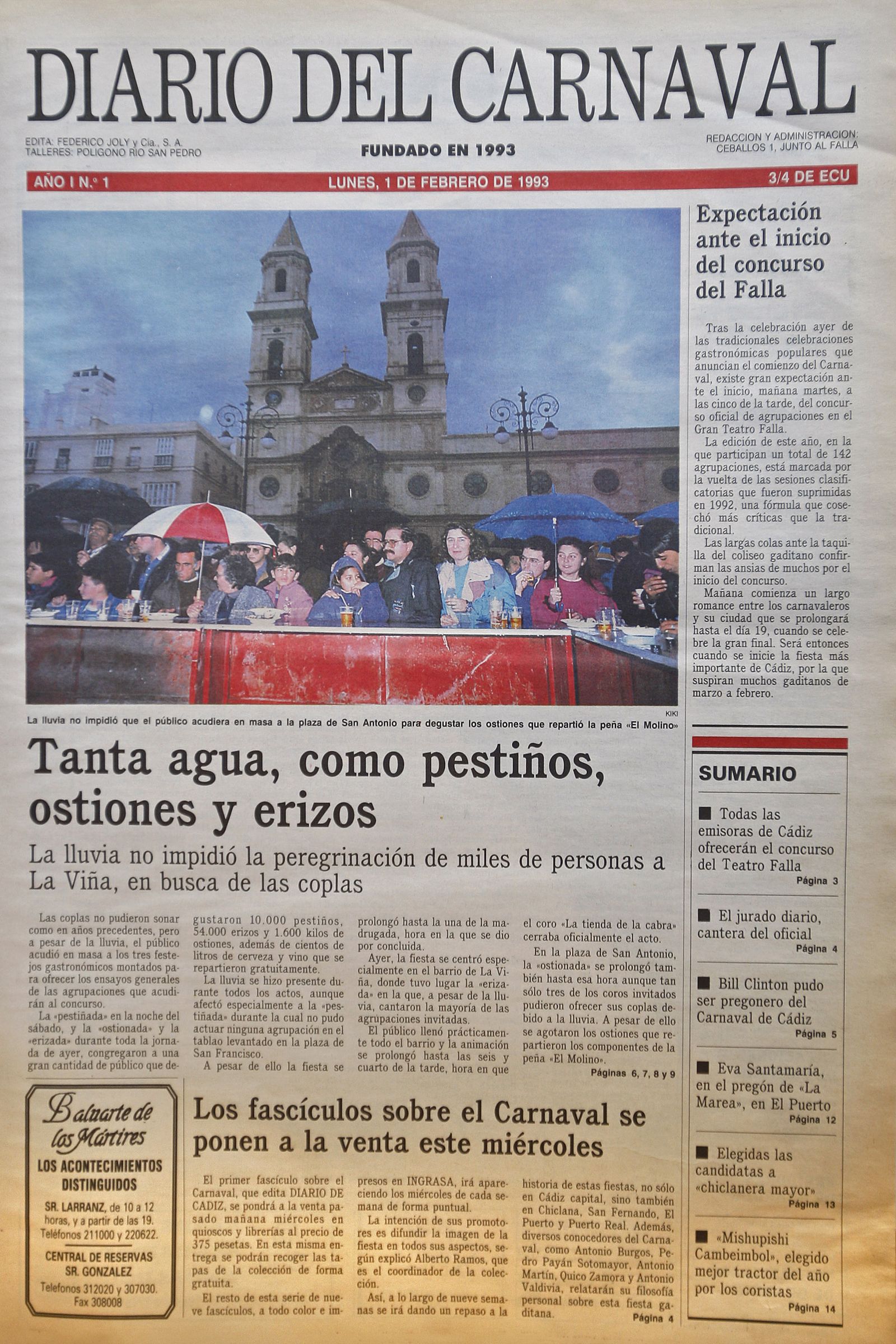 Reproducción de la portada del primer número del 'Diario del Carnaval', del 1 de febrero de 1993