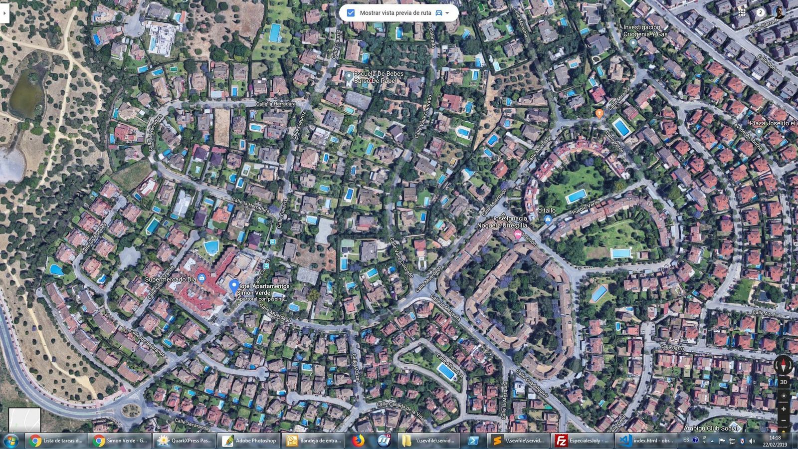 Una imagen de google map de Simón Verde, una de las zonas con mayor concentración de láminas de agua.