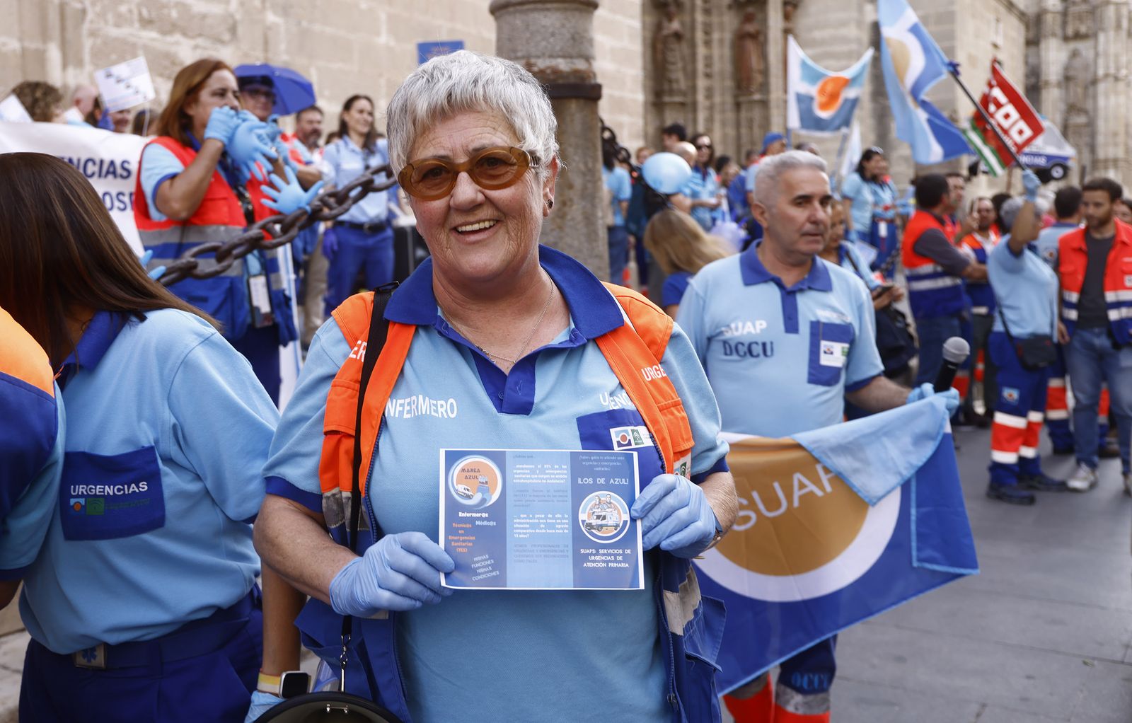 Profesionales del SUAP, durante una protesta a las puertas de los servicios centrales del SAS.