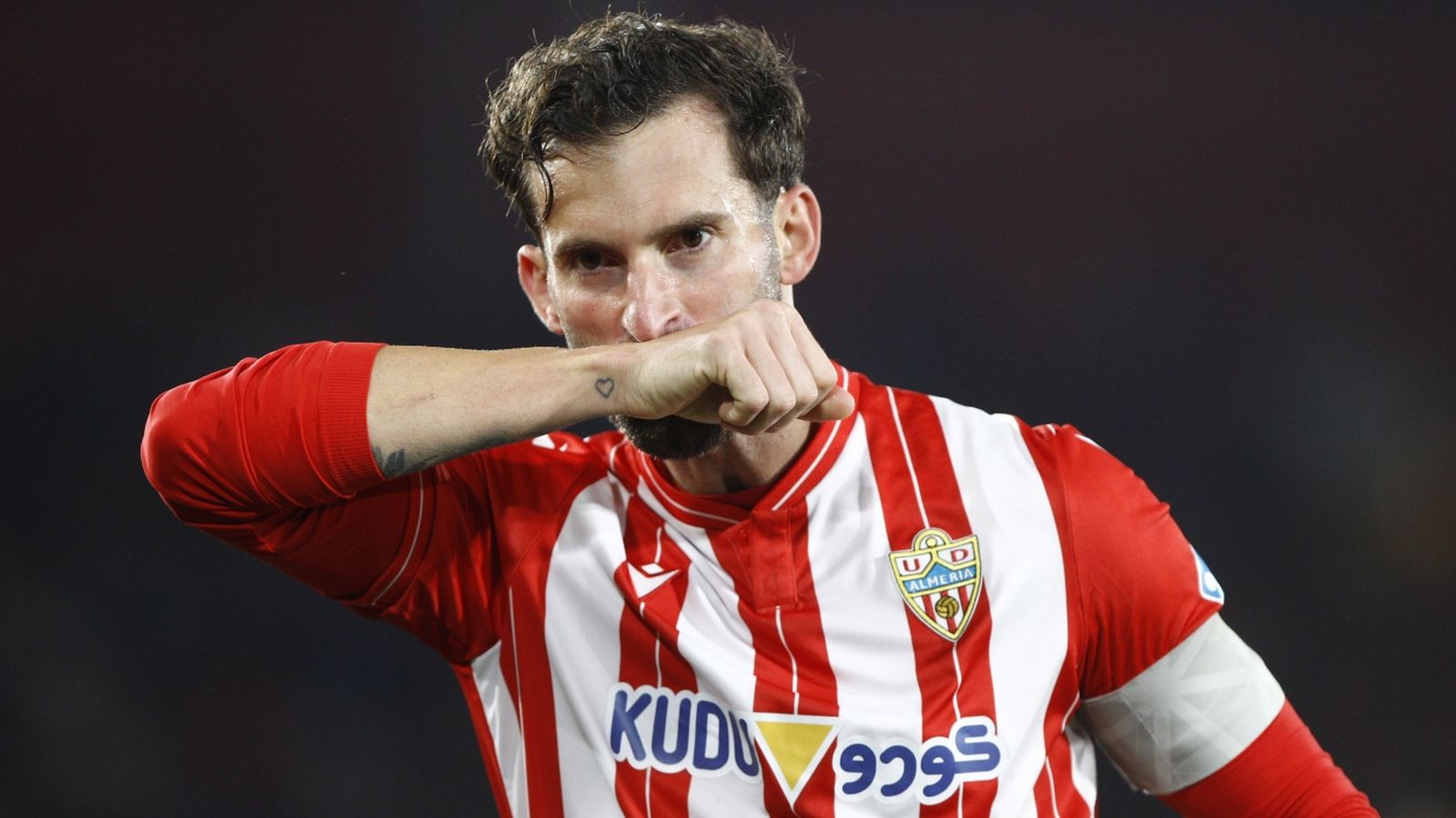 Leo Baptistao festeja el primer tanto del encuentro ante el Deportivo de la Coruña.