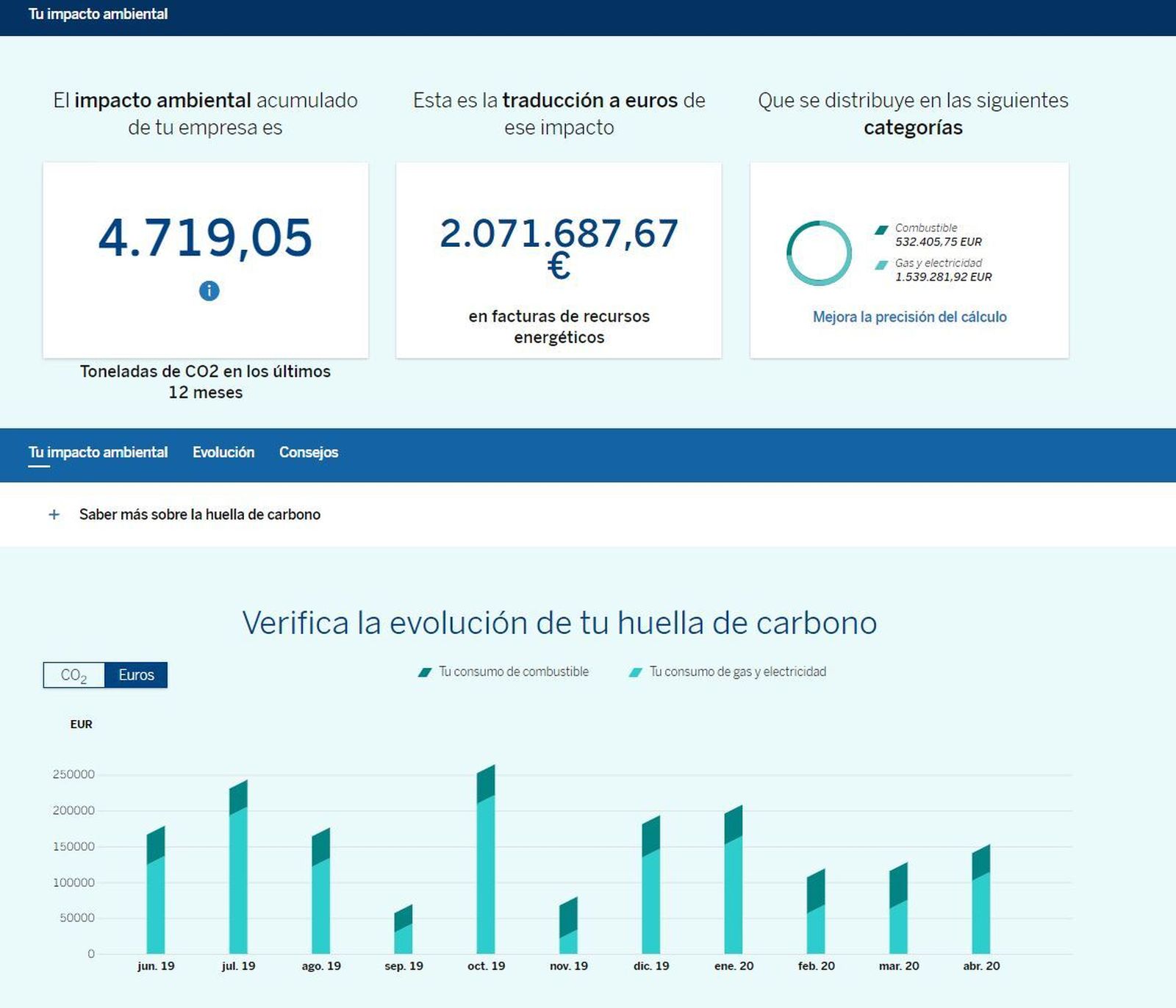 One View, aplicación de BBVA en la que se puede saber la huella de carbono