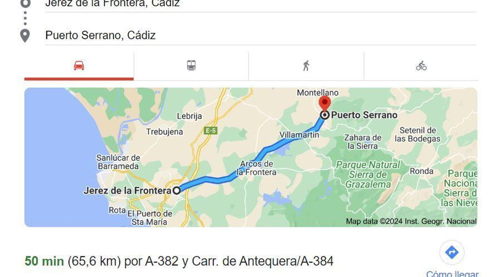 Distancia Jerez - Puerto Serrano Distancia Jerez - Puerto Serrano