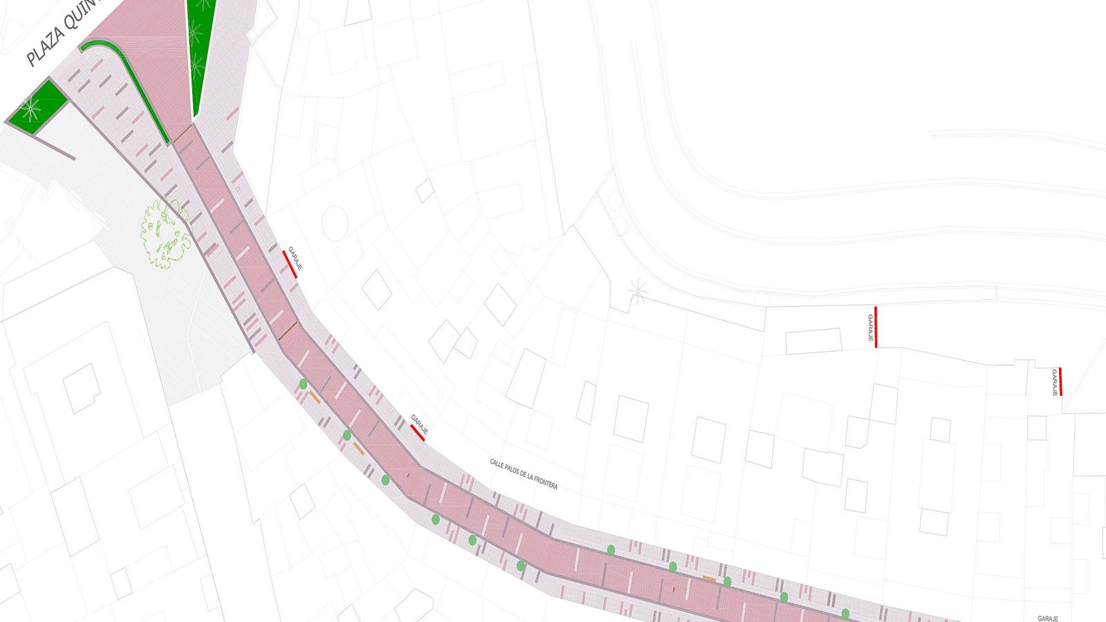 Plano de la actuación prevista en el primer tramo, desde La Palmera hasta la calle Arcipreste González.