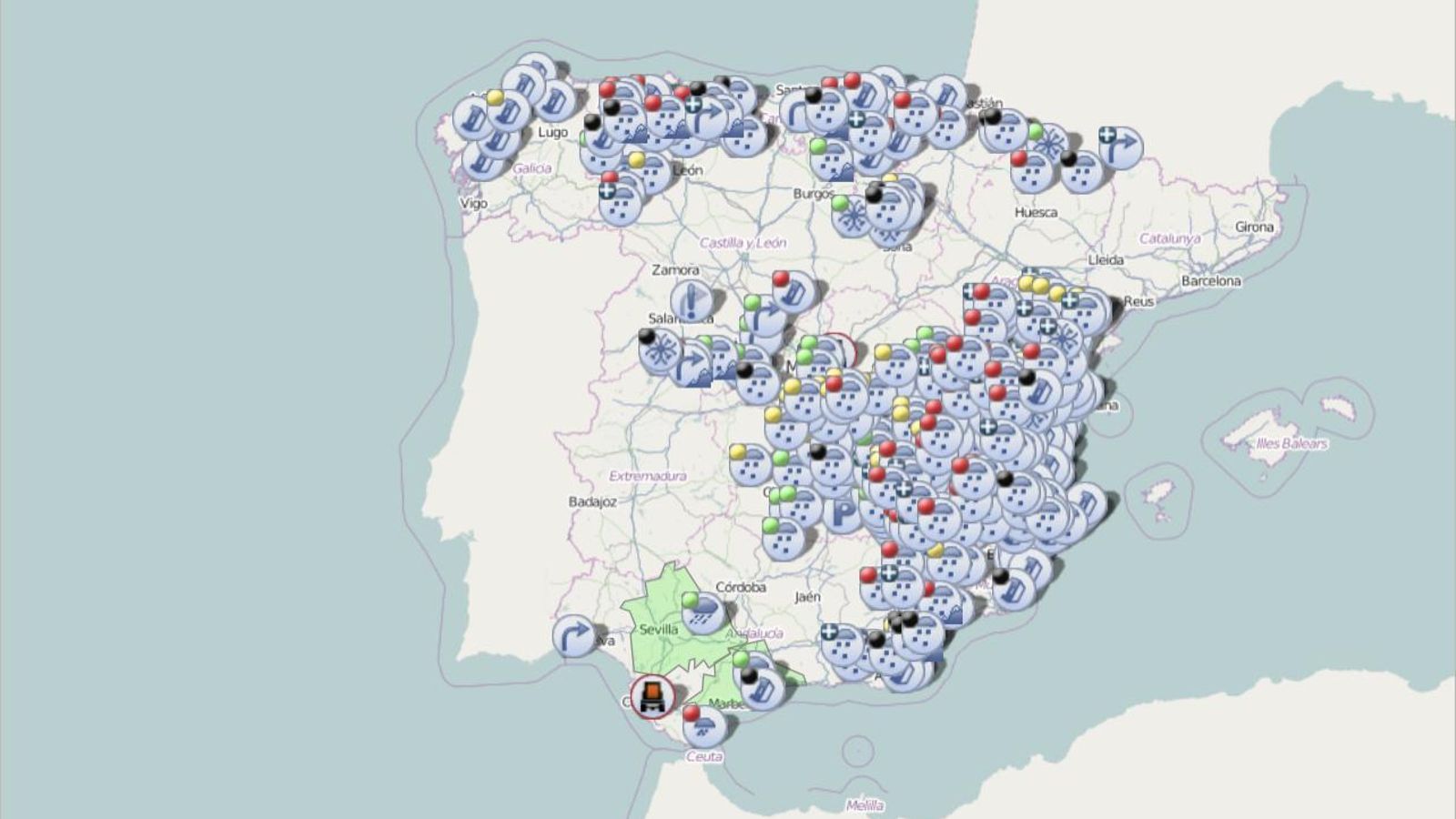 El mapa que ofrece la DGT tiene información muy completa de las carreteras.