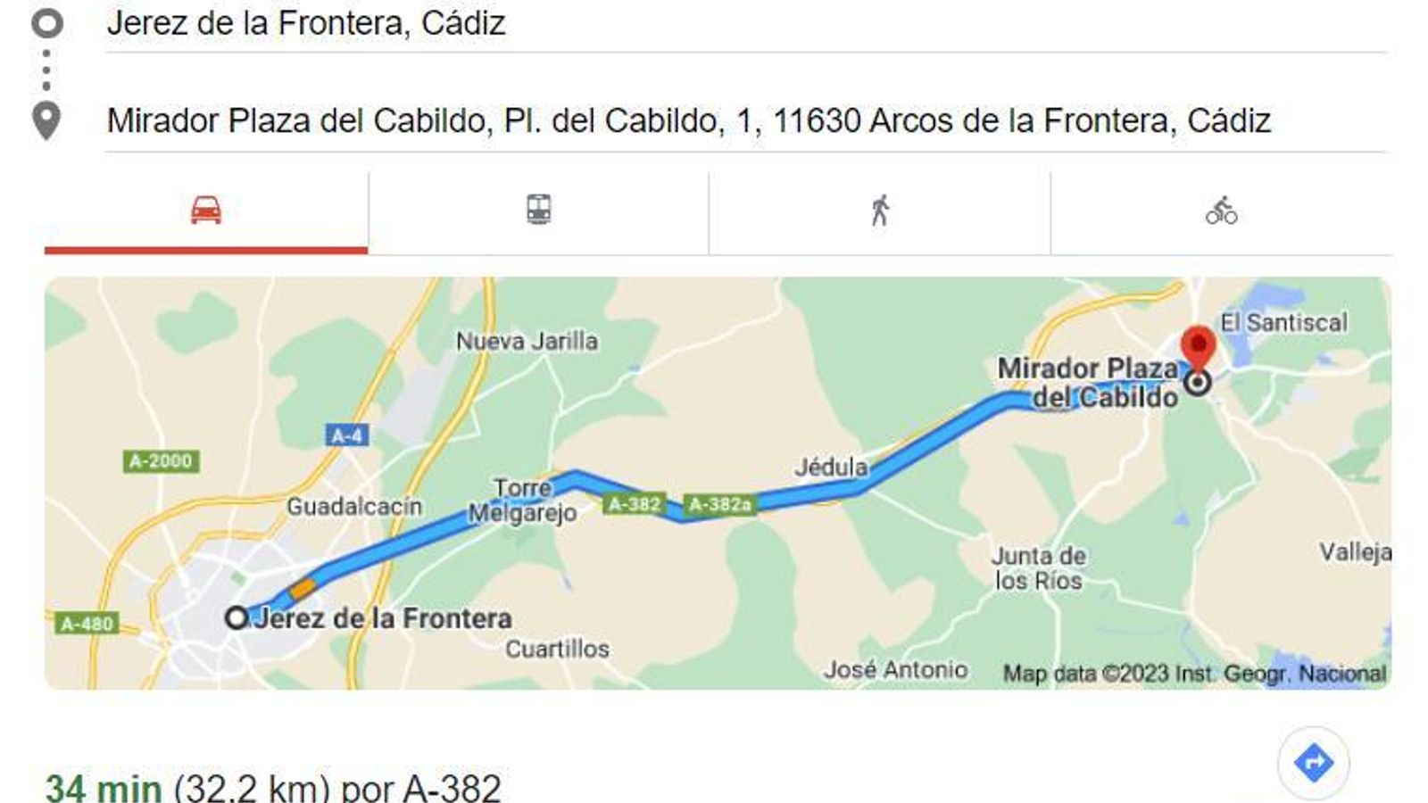 Distancia Jerez - balcón del coño Distancia Jerez - balcón del coño