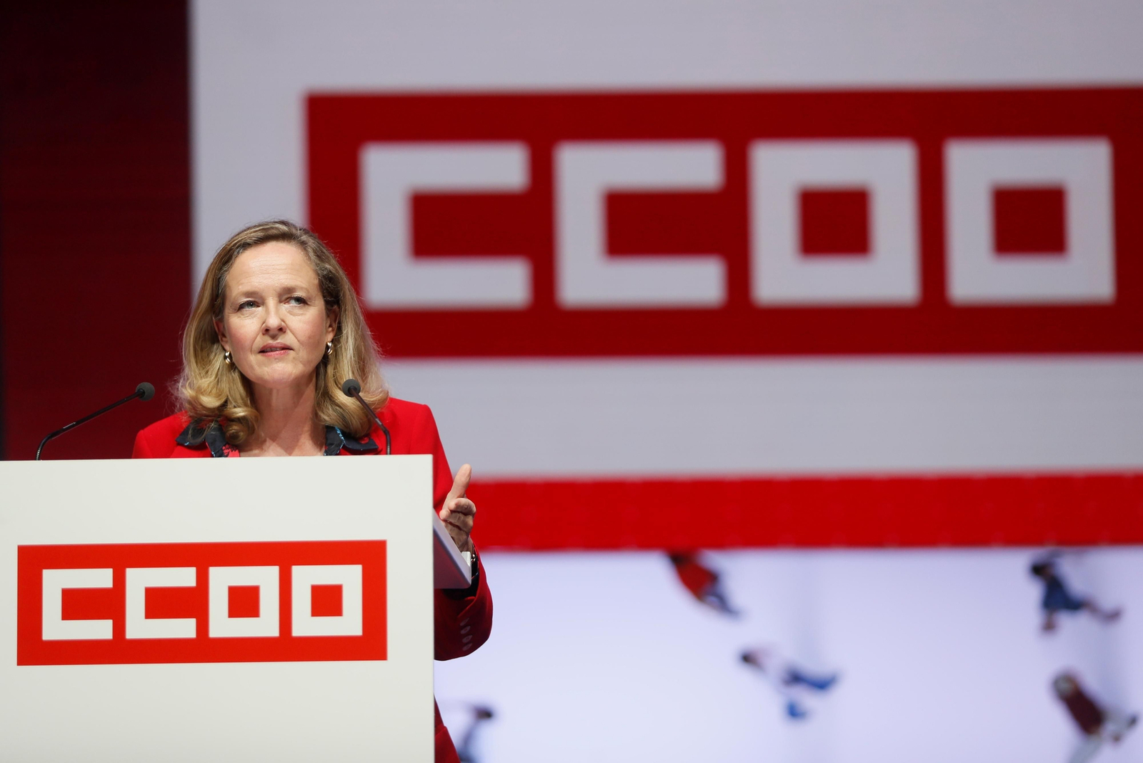 Nadia Calviño, vicepresidenta primera del Gobierno, intervino ayer en el congreso de Comisiones Obreras. Nadia Calviño, vicepresidenta primera del Gobierno, intervino ayer en el congreso de Comisiones Obreras.