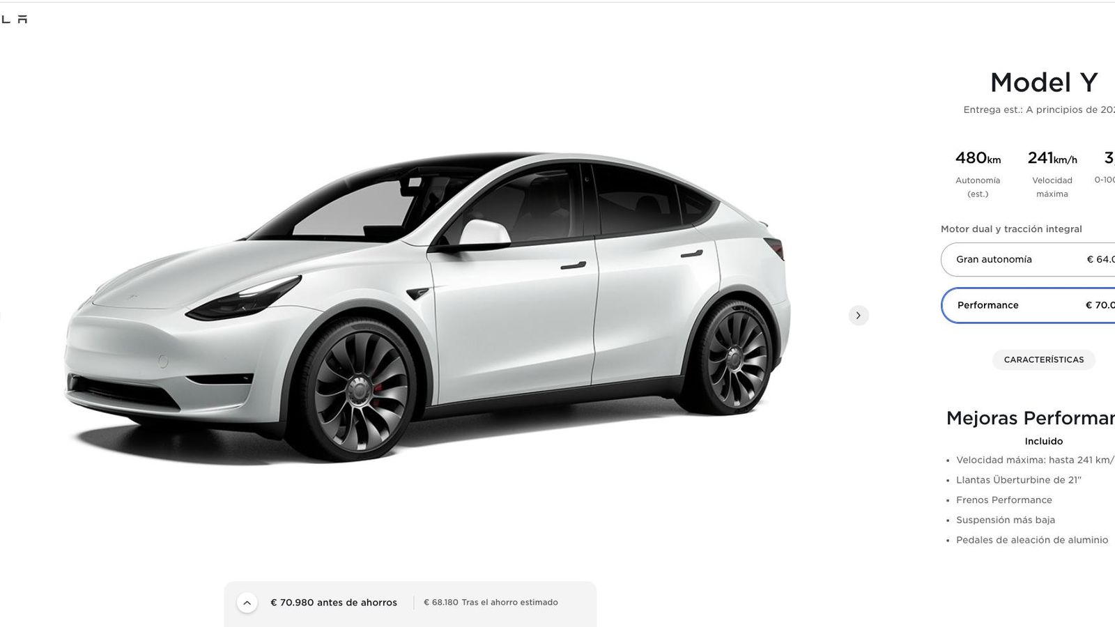 Para España las entregas de las unidades de los Model Y vendidas hoy están previstas para principios del año que viene.