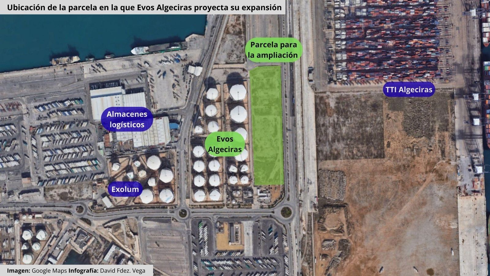 Infografía con el emplazamiento en el que Evos Algeciras proyecta su expansión