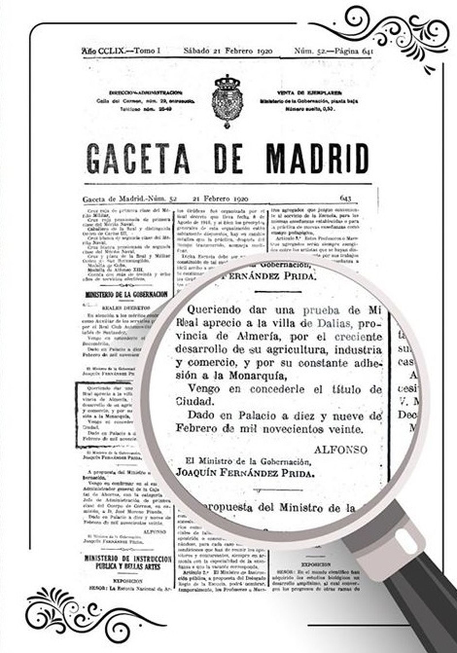 Díptico con la publicación de la Gaceta de Madrid.