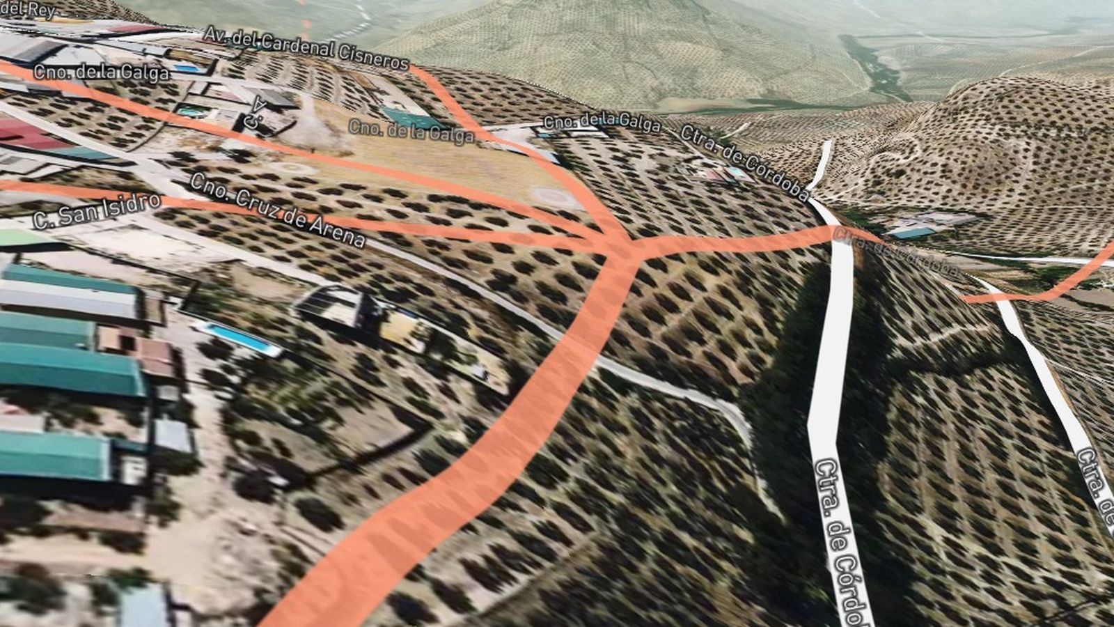 Cruce de cinco caminos en Porcuna.